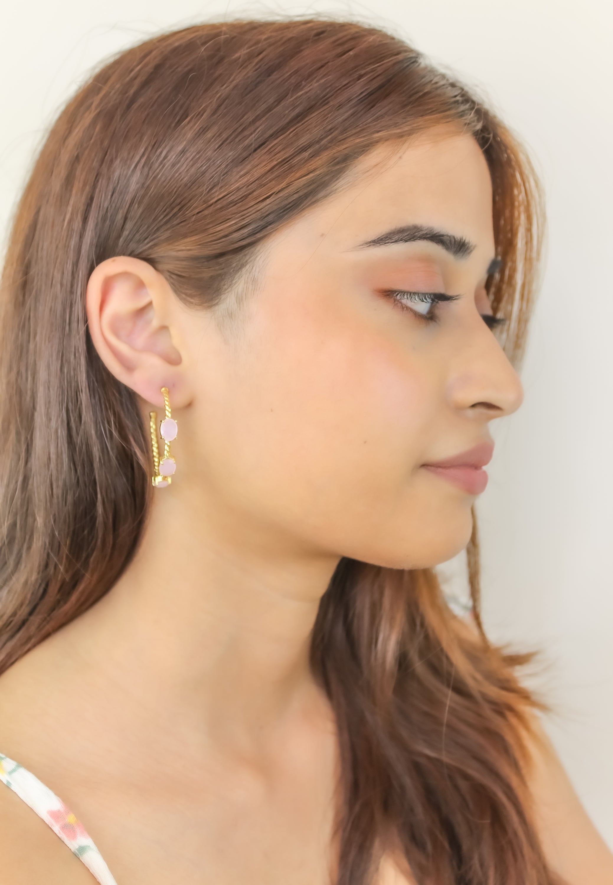 Elegant Doha Earrings featuring 18K gold plating and natural semi-precious stones, designed for pierced ears.