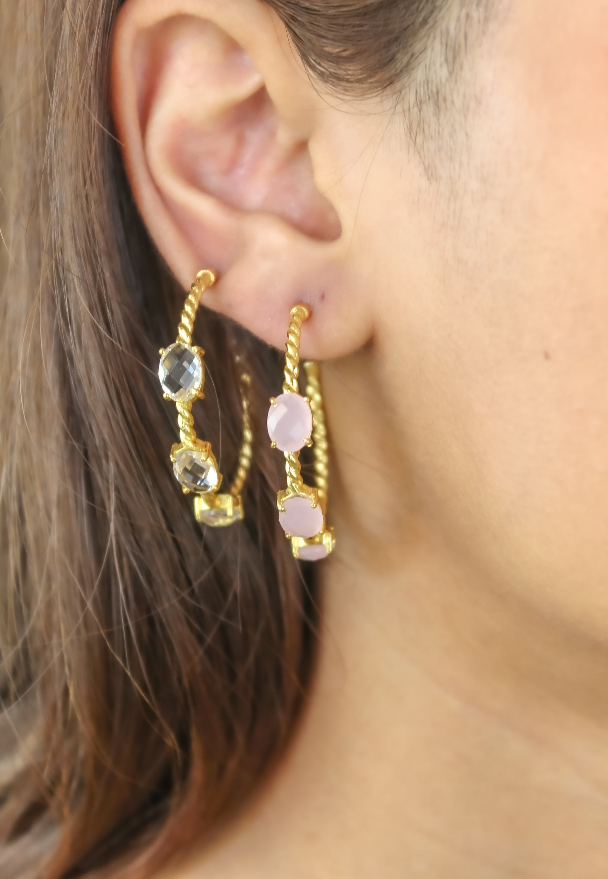 Elegant Doha Earrings featuring 18K gold plating and natural semi-precious stones, designed for pierced ears.