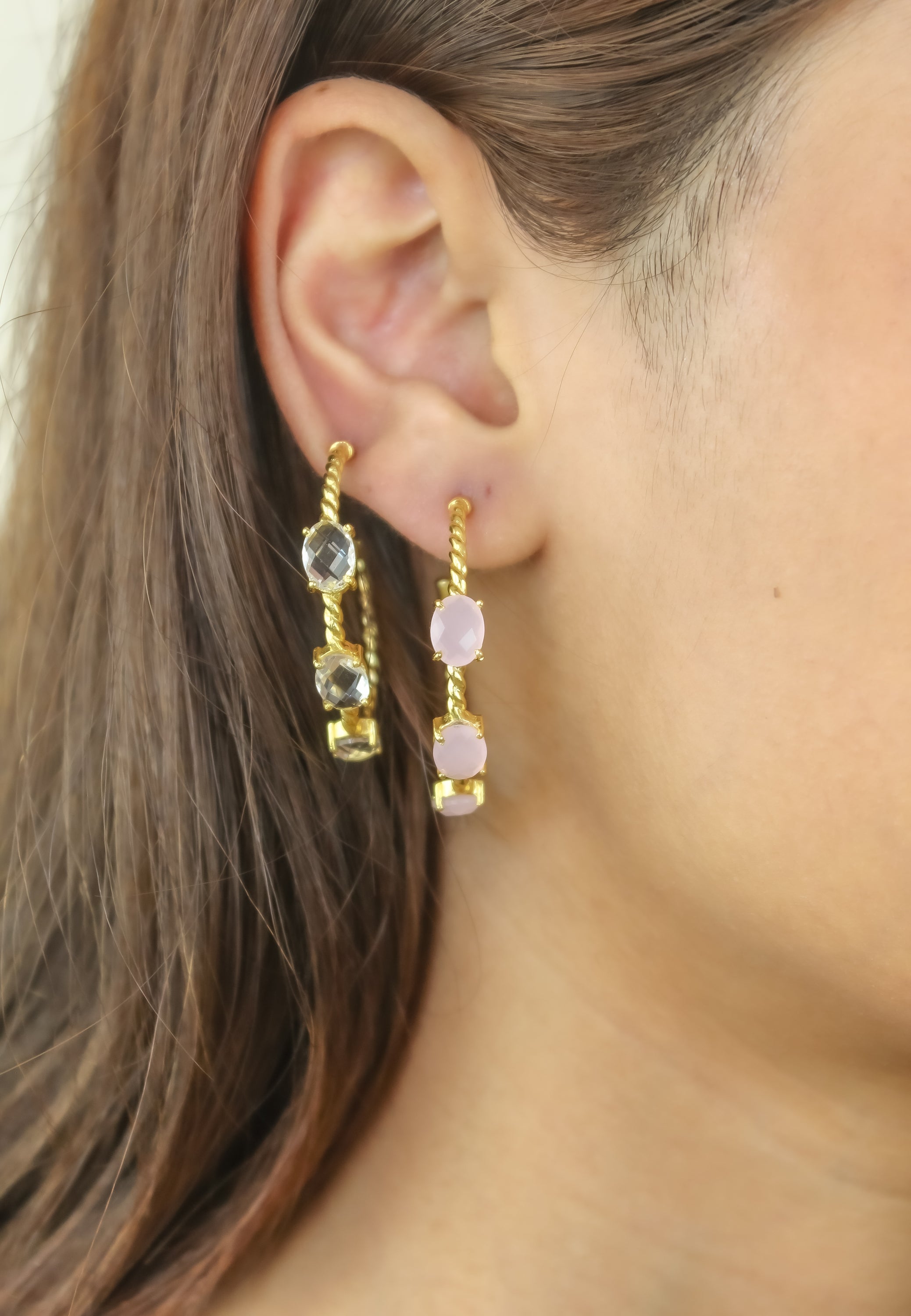 Elegant Doha Earrings featuring 18K gold plating and natural semi-precious stones, designed for pierced ears.