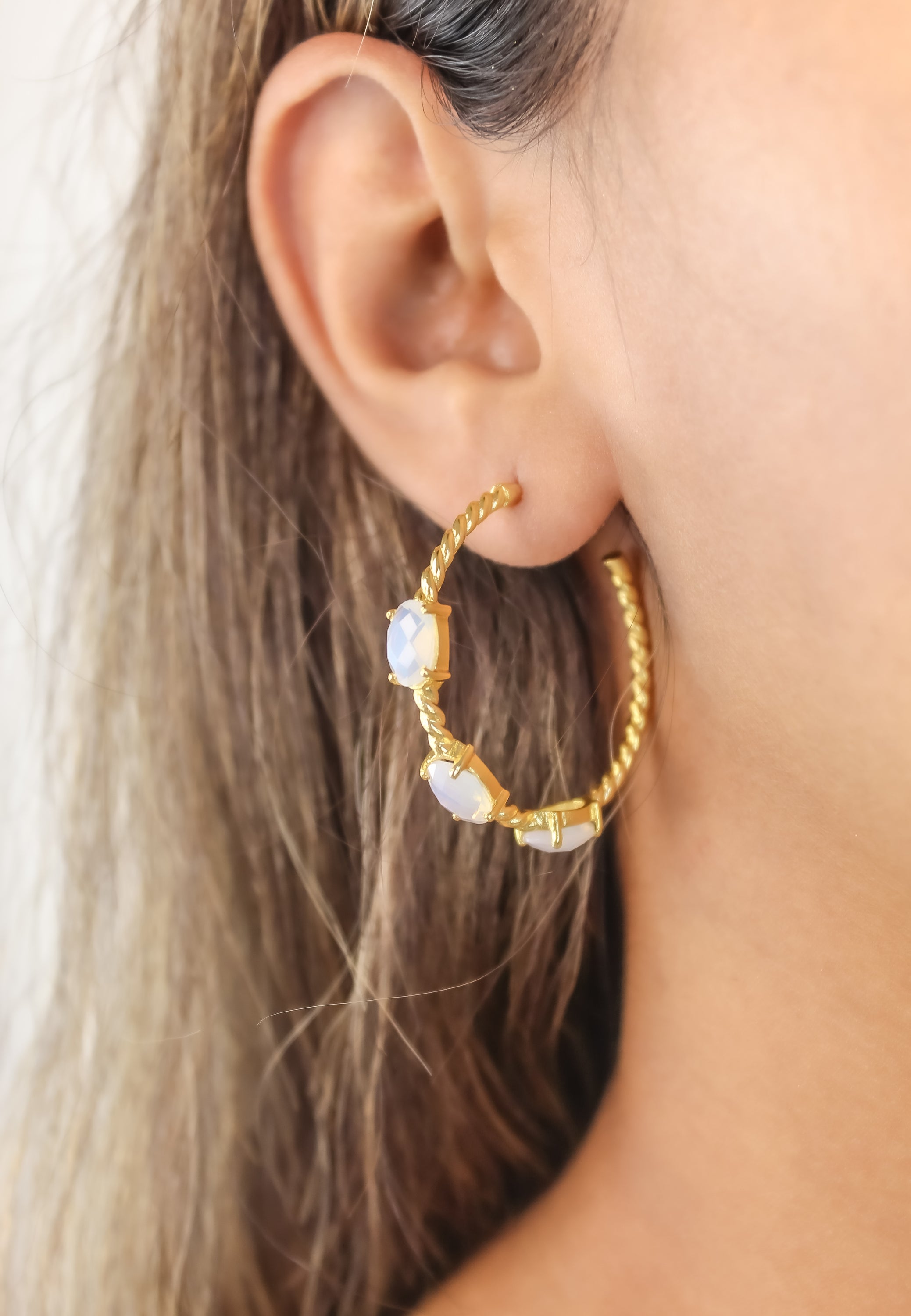 Elegant Doha Earrings featuring 18K gold plating and natural semi-precious stones, designed for pierced ears.