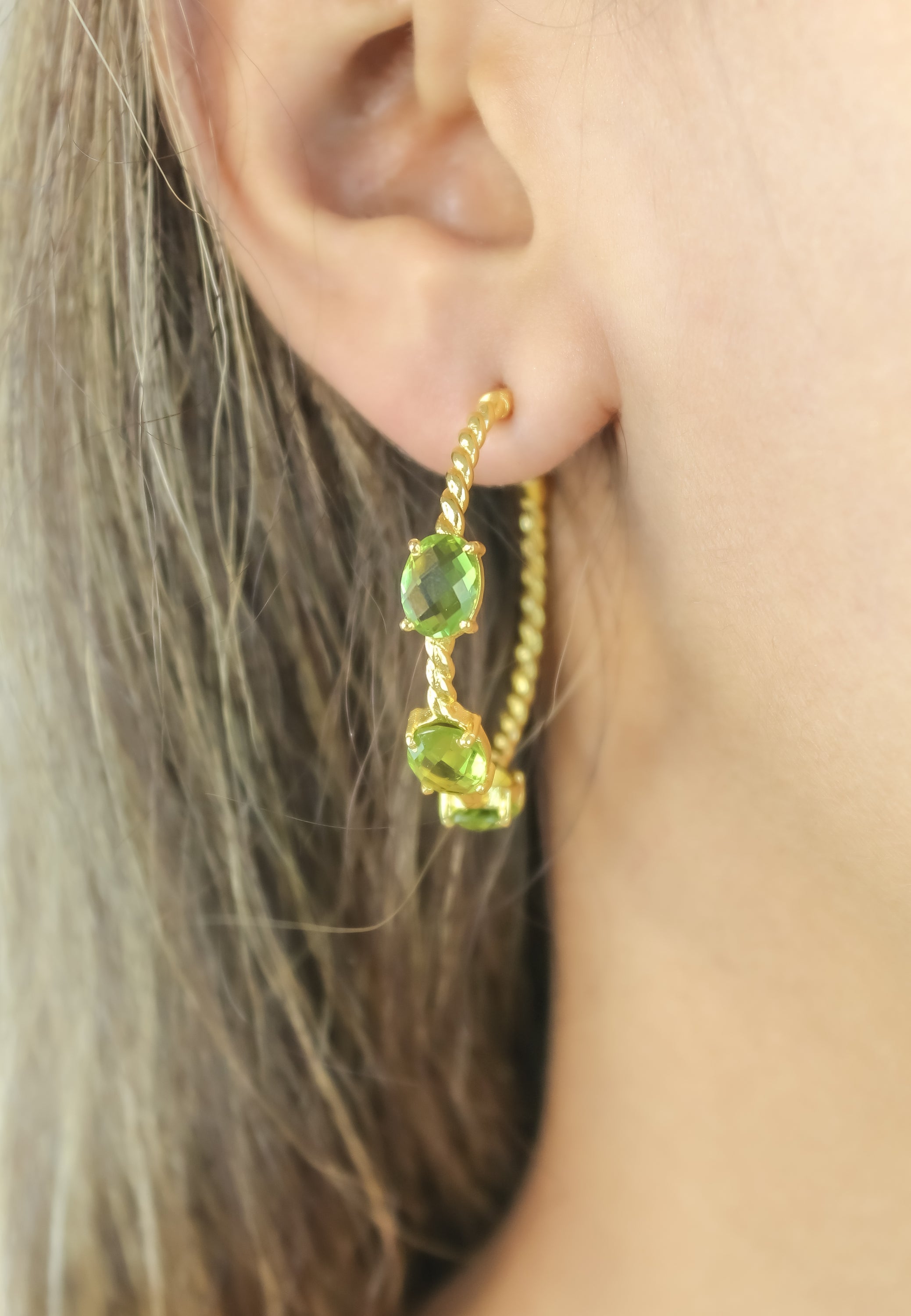 Elegant Doha Earrings featuring 18K gold plating and natural semi-precious stones, designed for pierced ears.