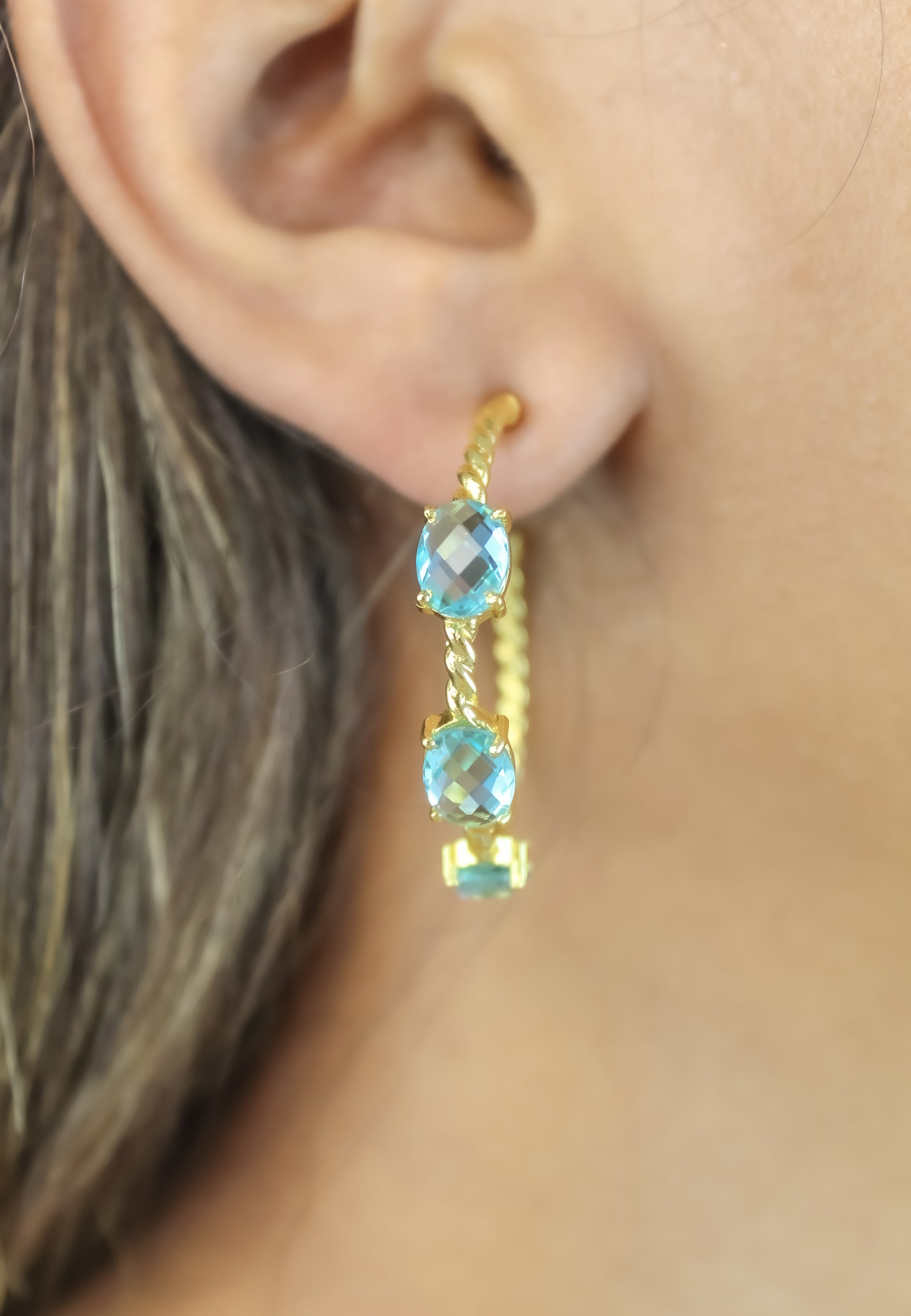 Elegant Doha Earrings featuring 18K gold plating and natural semi-precious stones, designed for pierced ears.