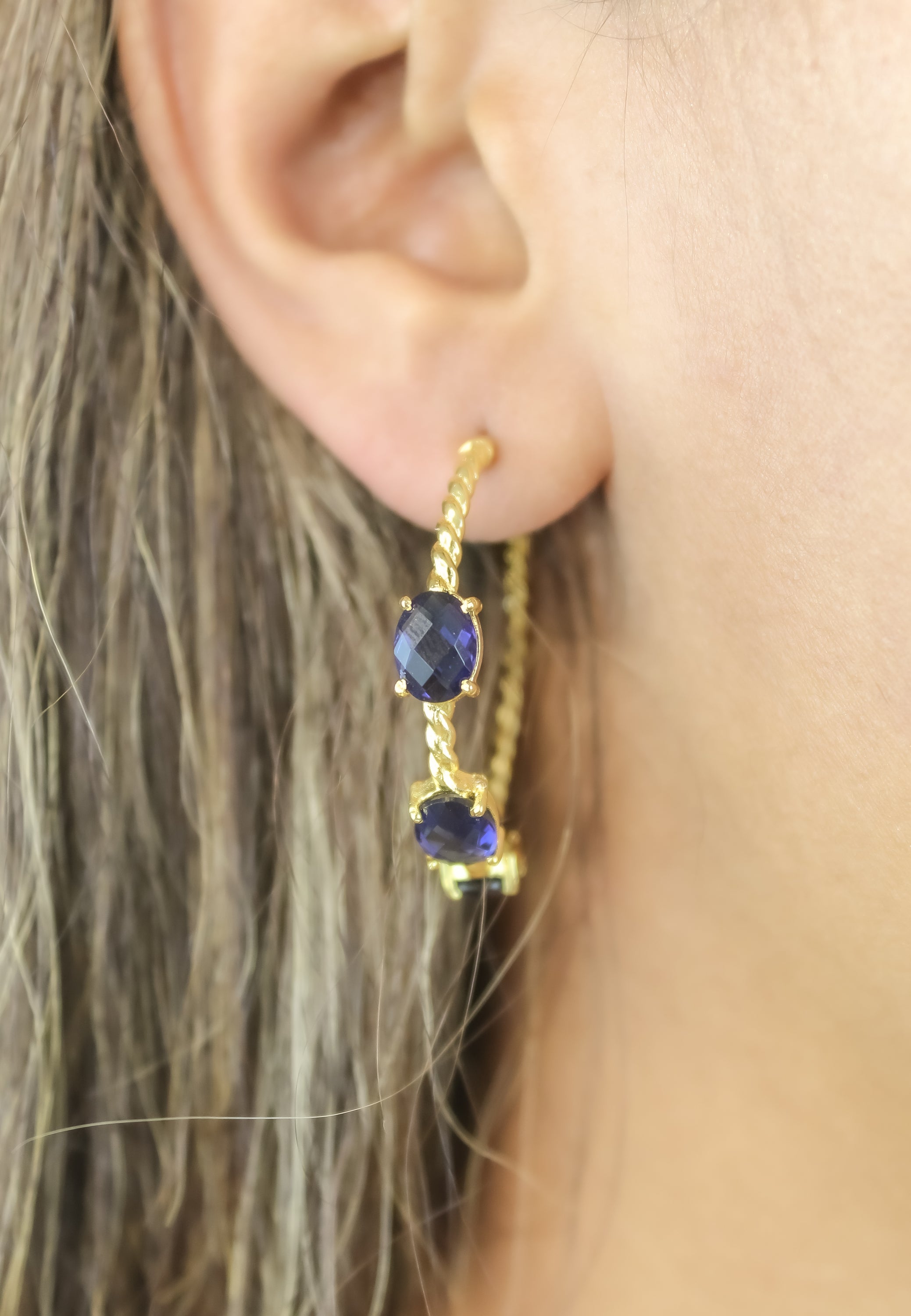 Elegant Doha Earrings featuring 18K gold plating and natural semi-precious stones, designed for pierced ears.