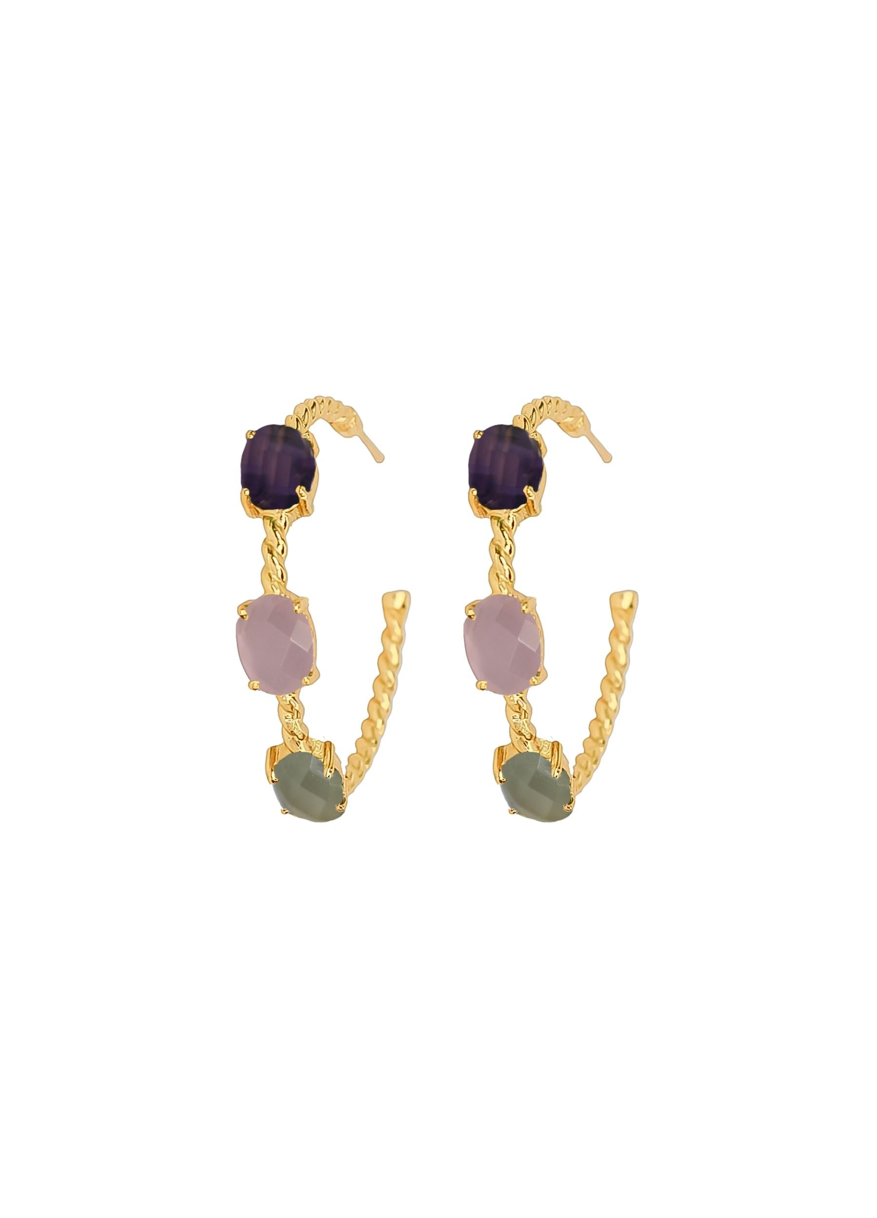 Elegant Doha Earrings featuring 18K gold plating and natural semi-precious stones, designed for pierced ears.