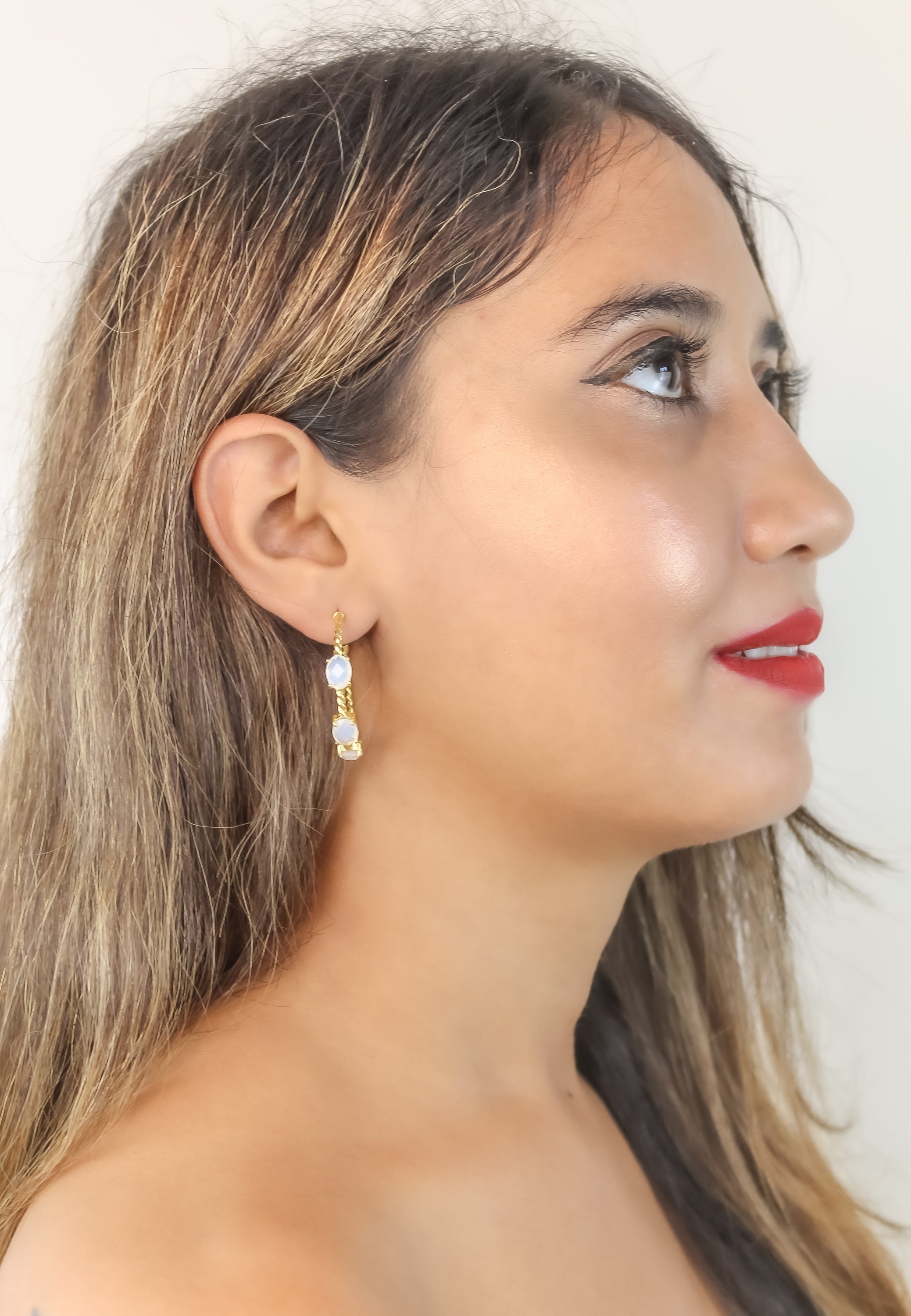 Elegant Doha Earrings featuring 18K gold plating and natural semi-precious stones, designed for pierced ears.