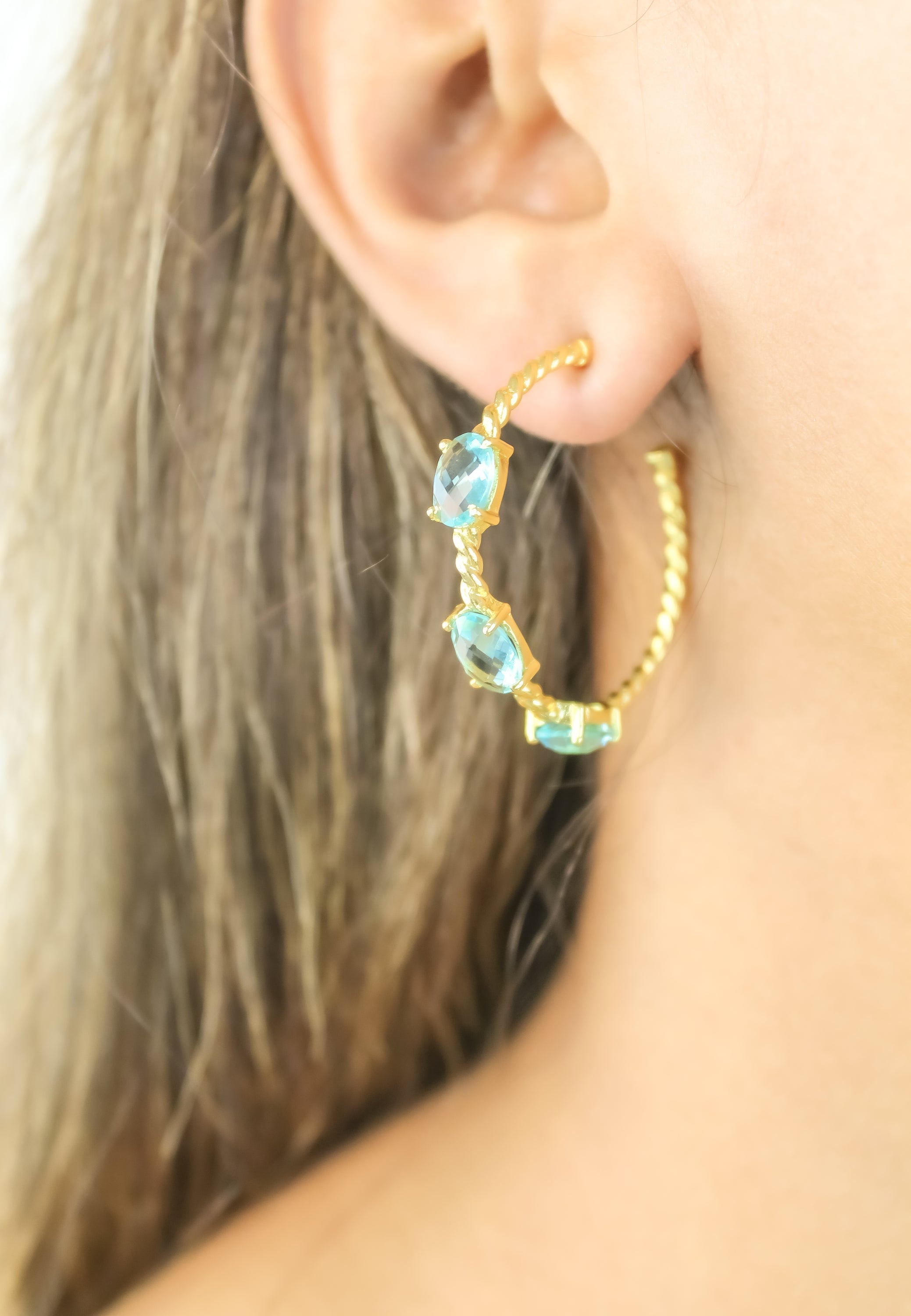 Elegant Doha Earrings featuring 18K gold plating and natural semi-precious stones, designed for pierced ears.