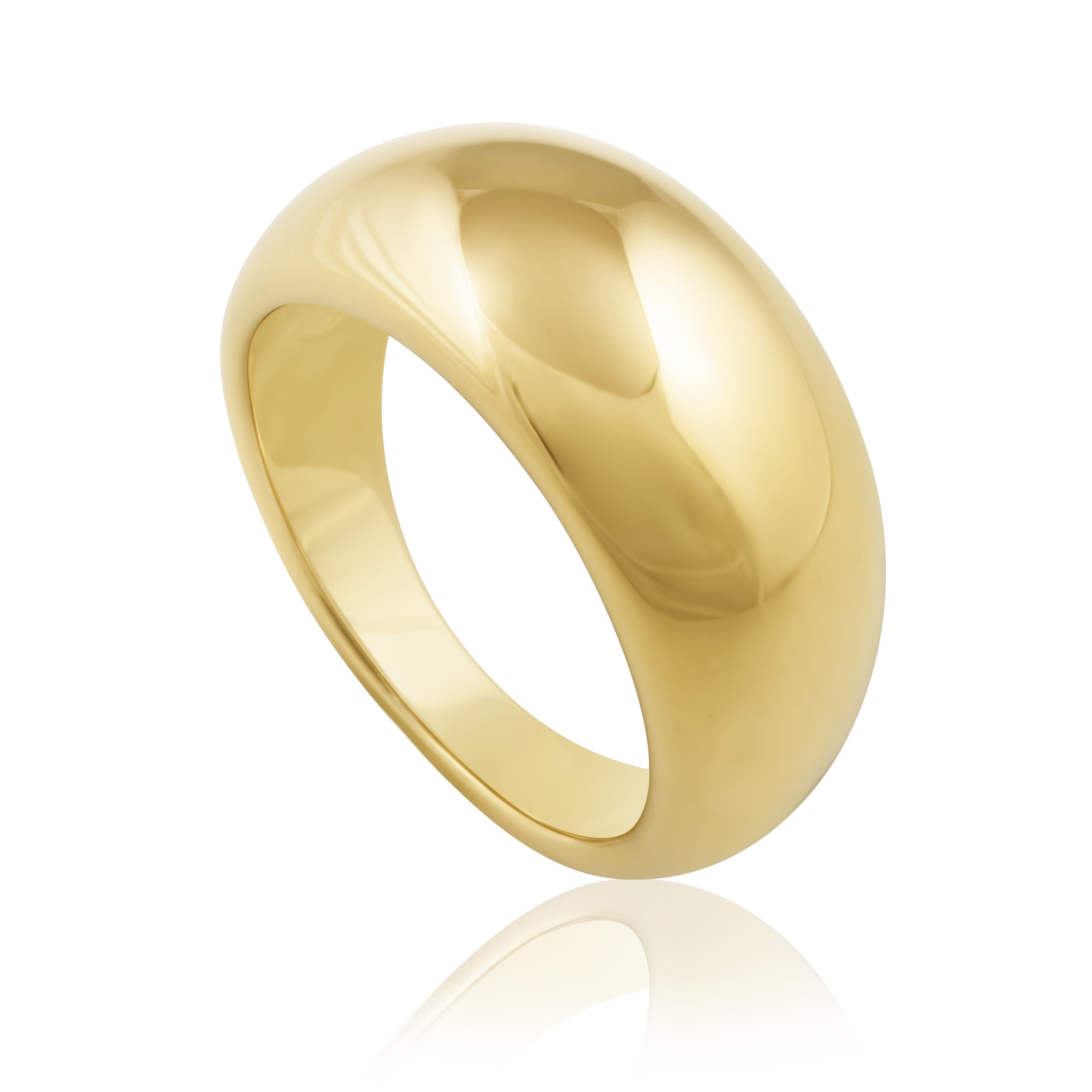 A sleek and polished gold dome ring, medium-sized, perfect for stacking or everyday wear.