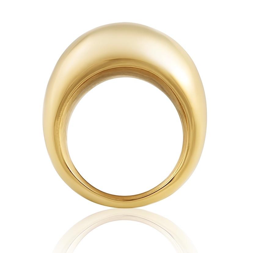 A sleek gold dome ring with a polished finish, showcasing its elegant design and shiny surface.