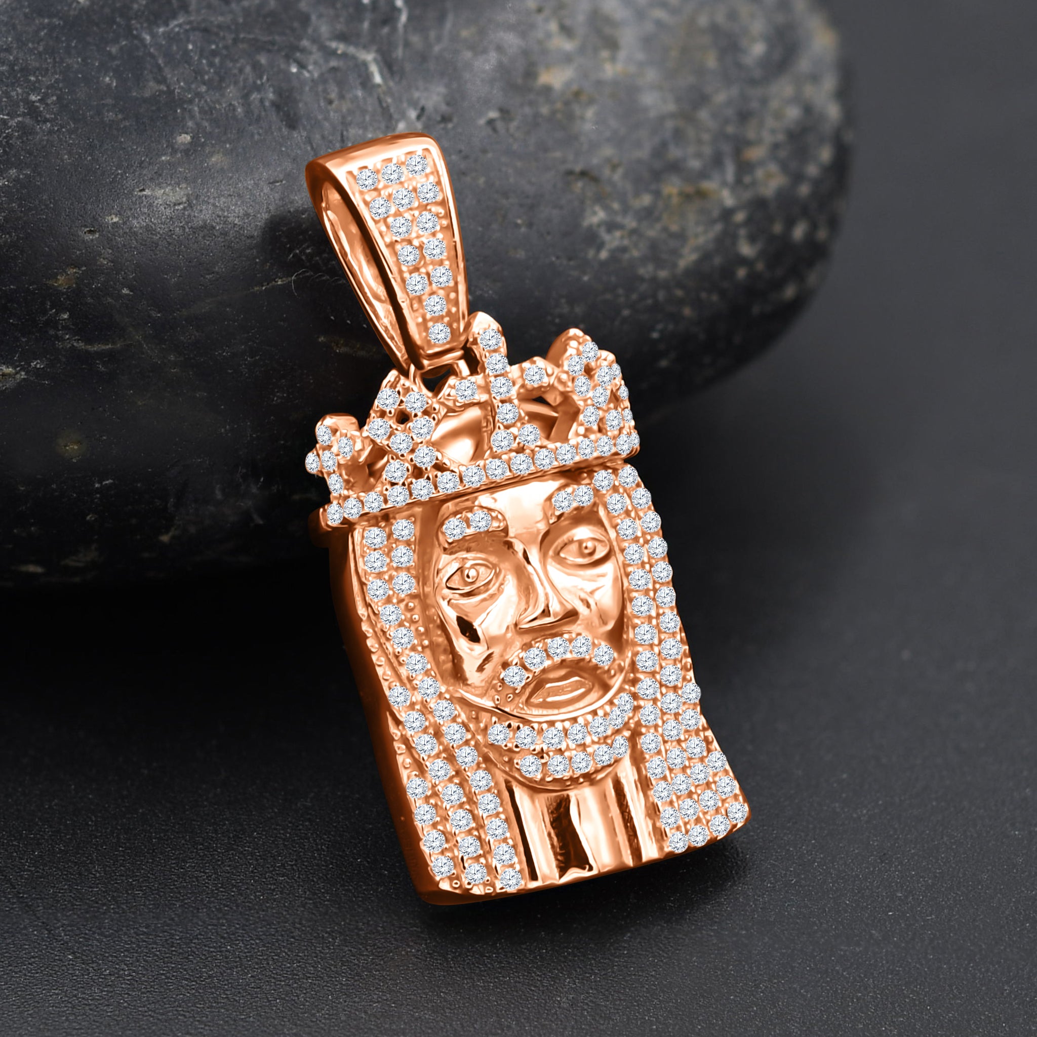 DOMINUS Sterling Silver Pendant featuring a crowned Jesus portrait with sparkling cubic zirconia stones, elegantly designed for spiritual connection.