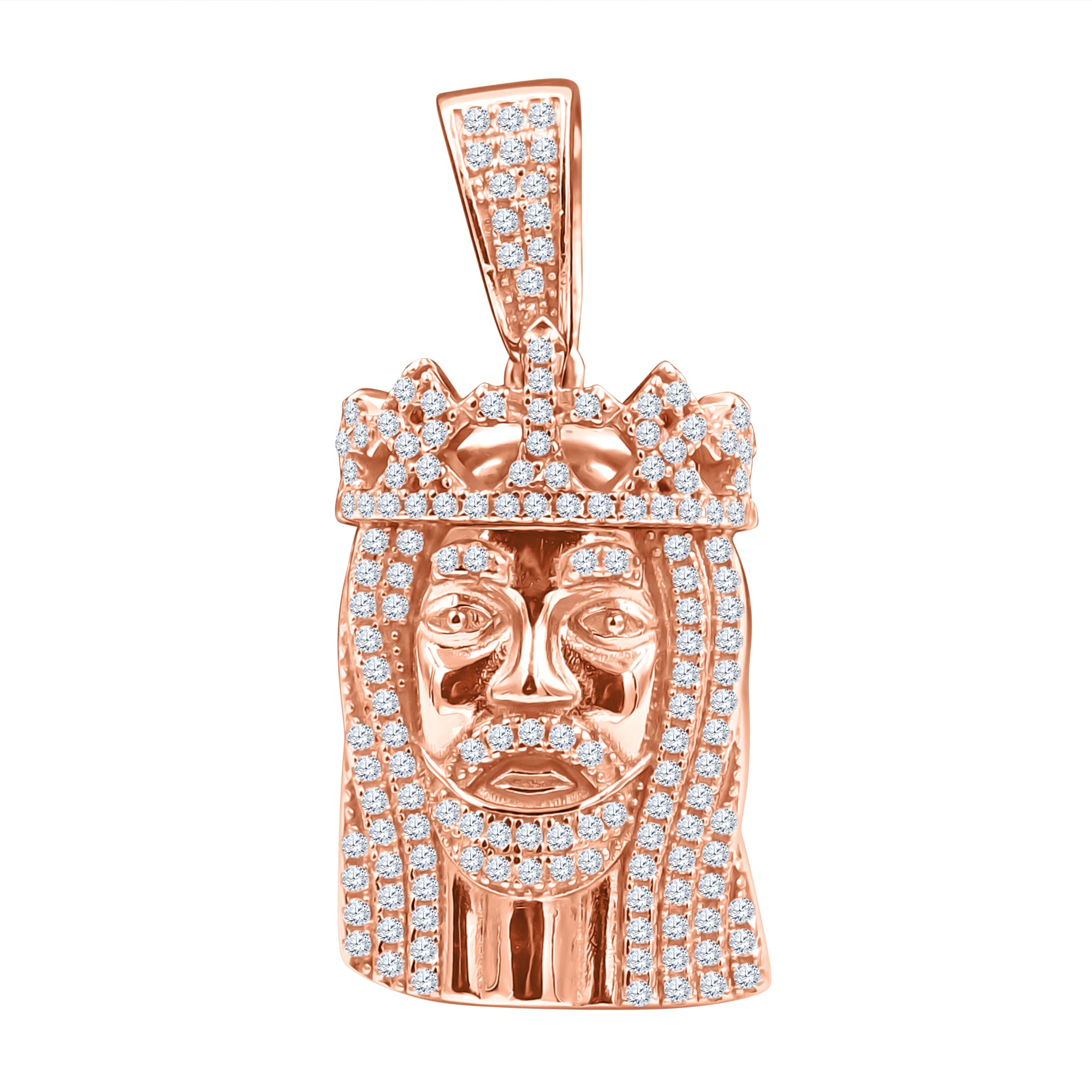 DOMINUS Sterling Silver Pendant featuring a crowned Jesus portrait with sparkling cubic zirconia stones, elegantly designed for spiritual connection.