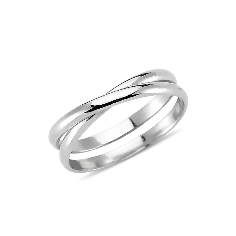 Double Band Silver Criss Cross Simple X Ring made of 925 sterling silver with a modern design.