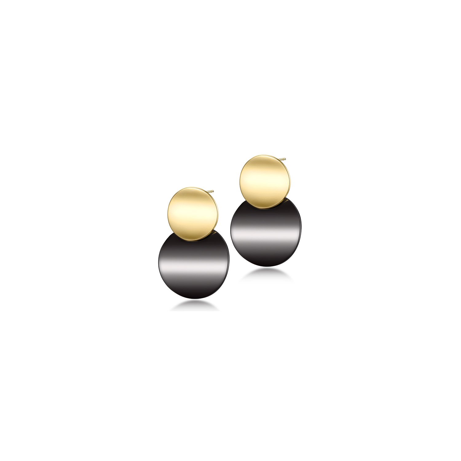 Elegant Double Disc Drop Earrings made of stainless steel with gold plating, showcasing a modern design.