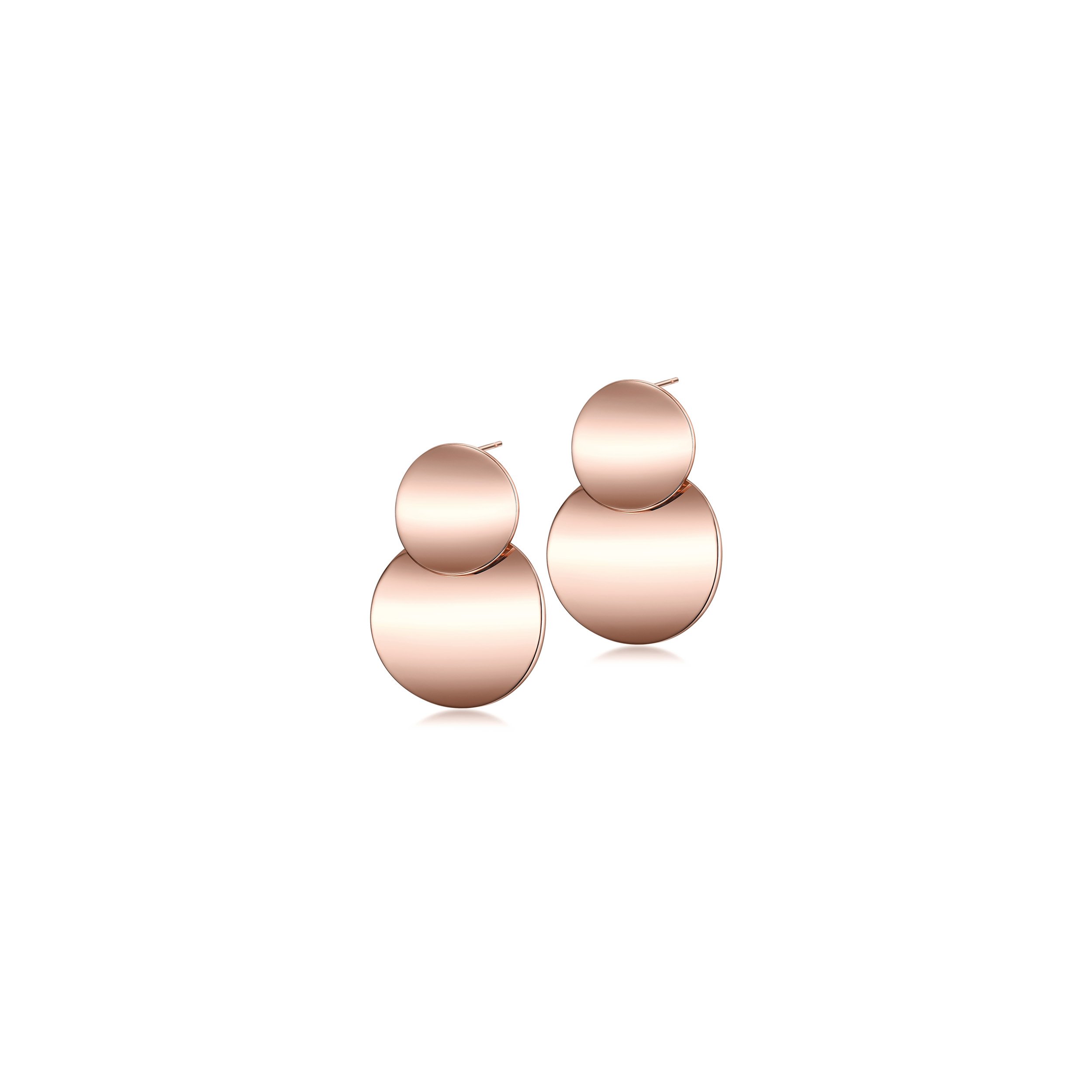 Elegant Double Disc Drop Earrings made of stainless steel with gold plating, showcasing a modern design.