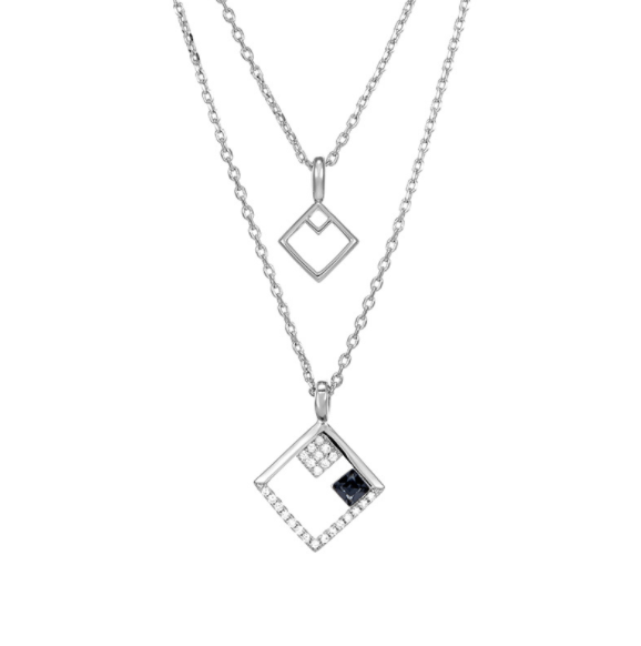 A beautiful double layer necklace featuring sparkling Swarovski elements, designed with a geometric pattern and adjustable clavicle chain.