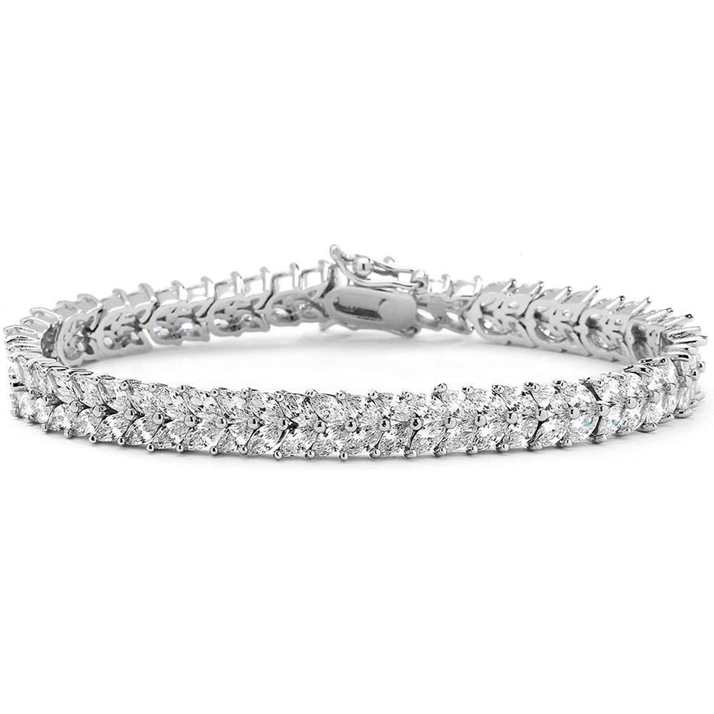 Elegant Double Marquis Cut White Elements Tennis Bracelet in 14K White Gold, featuring shimmering stones and a secure toggle clasp.