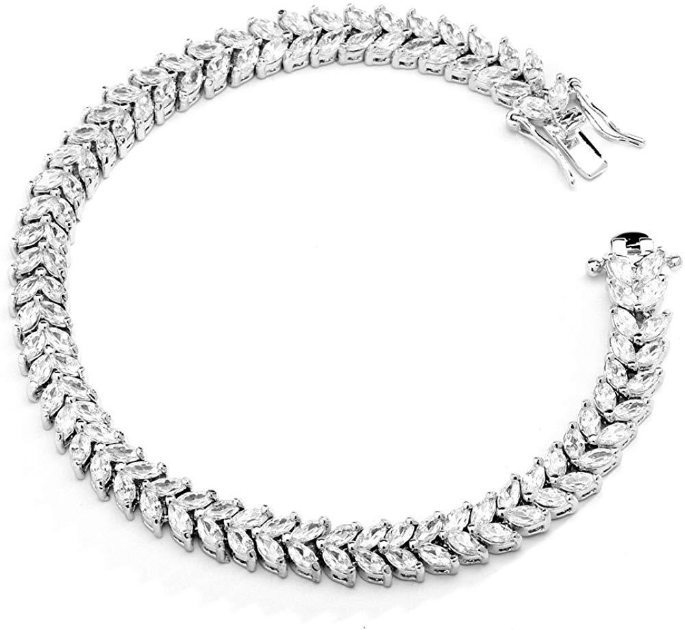 Elegant Double Marquis Cut White Elements Tennis Bracelet in 14K White Gold, featuring shimmering stones and a secure toggle clasp.