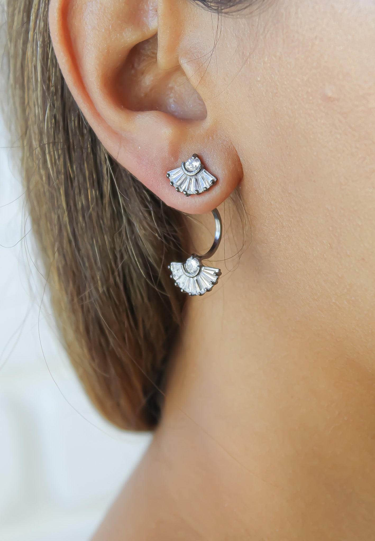 Elegant Double Shine Earrings featuring 18k gold plating and sparkling zircon stones, designed for pierced ears.