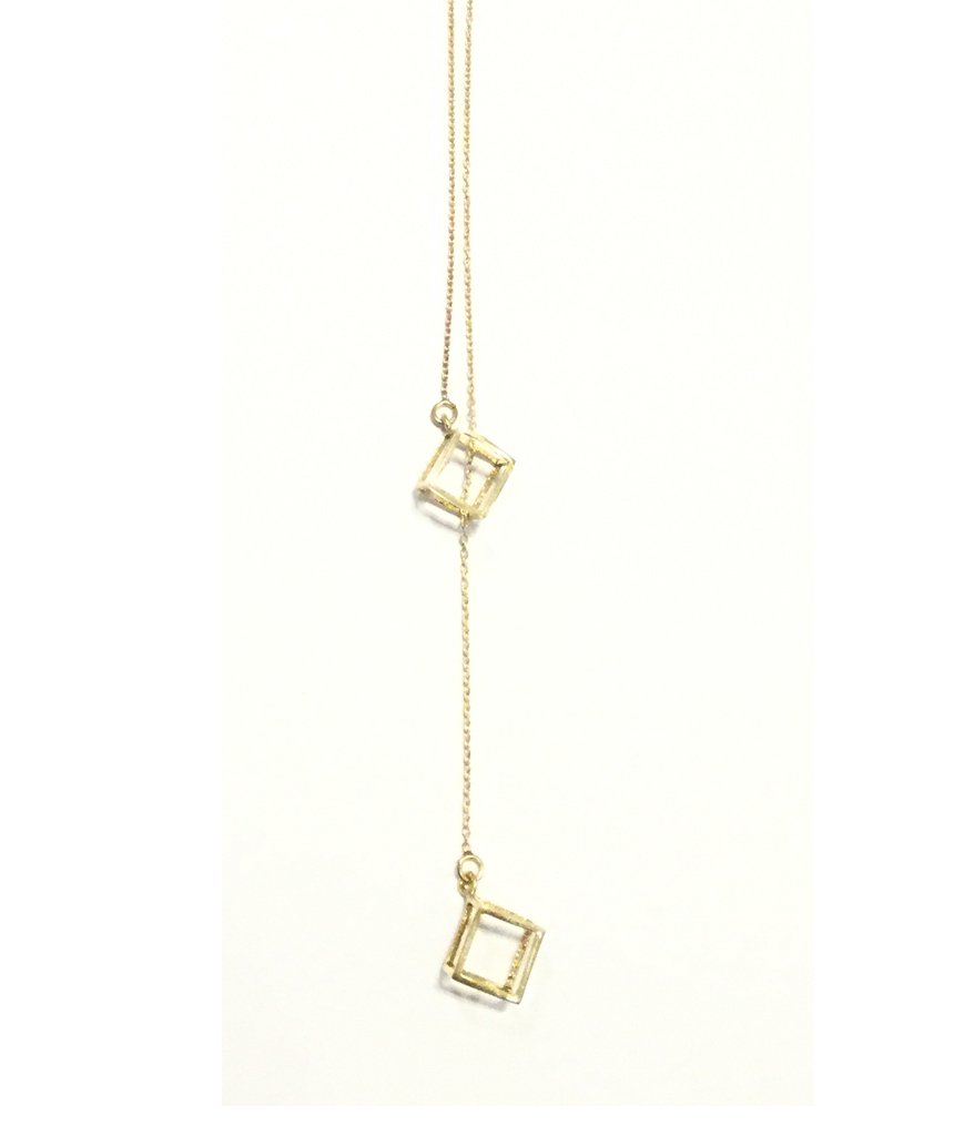 Double Square Classic Necklace featuring elegant double square design in gold and silver, handmade by Urbiana.