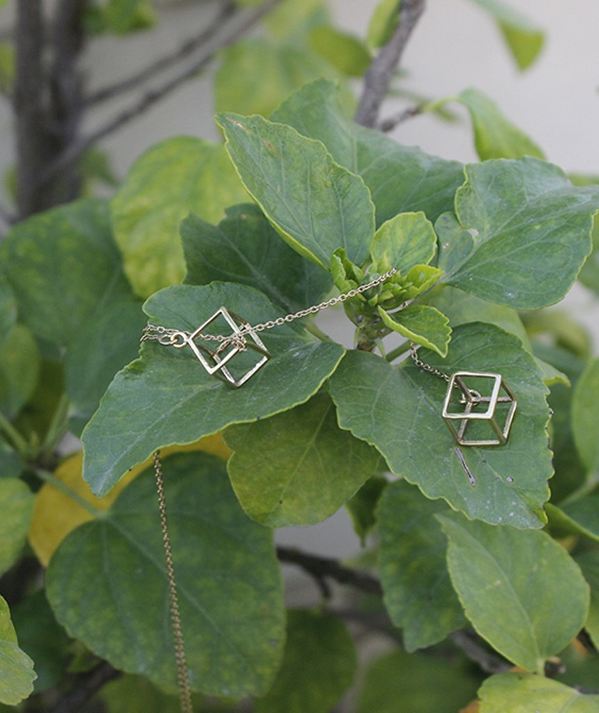 Double Square Classic Necklace featuring elegant double square design in gold and silver, handmade by Urbiana.