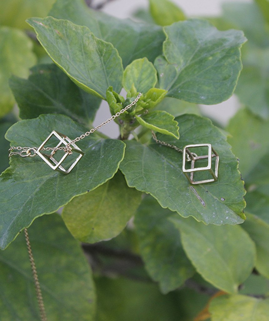 Double Square Classic Necklace featuring elegant double square design in gold and silver, handmade by Urbiana.