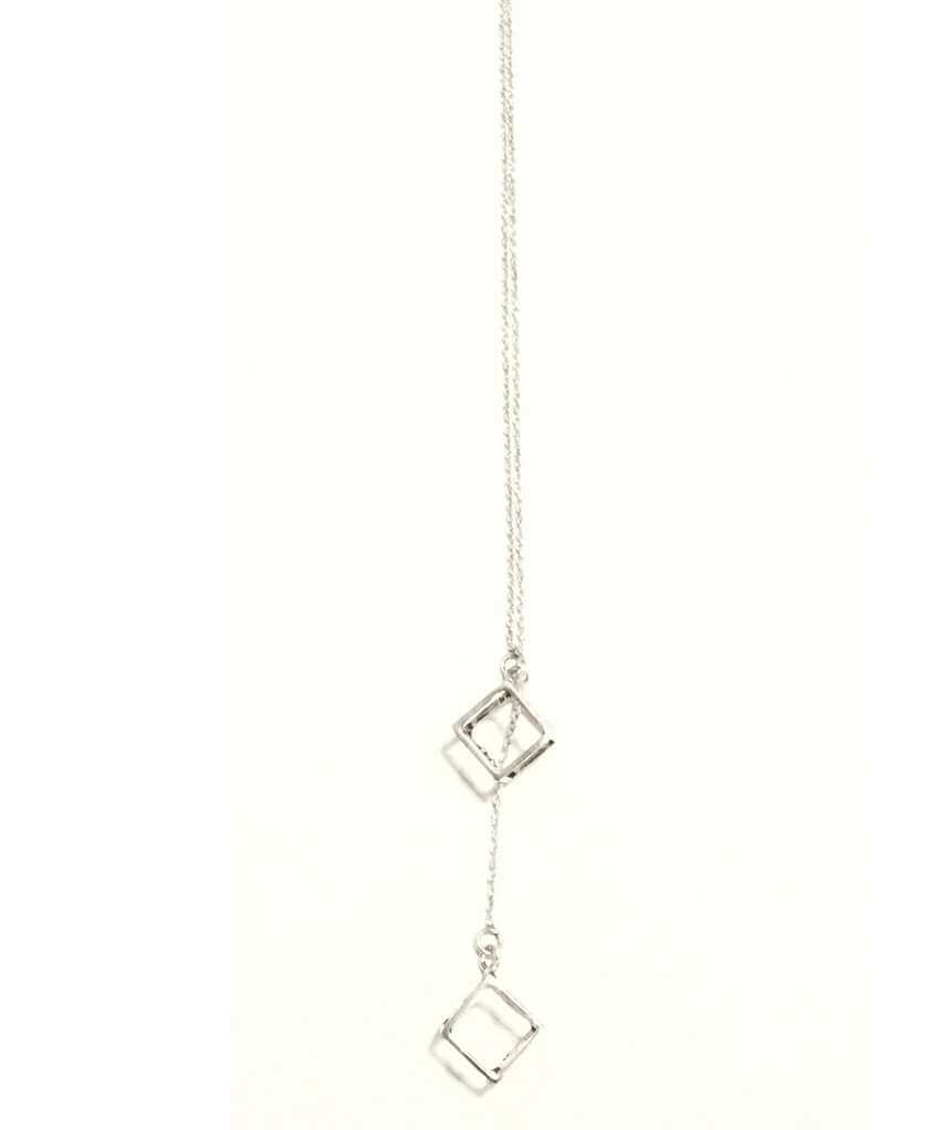 Double Square Classic Necklace featuring elegant double square design in gold and silver, handmade by Urbiana.