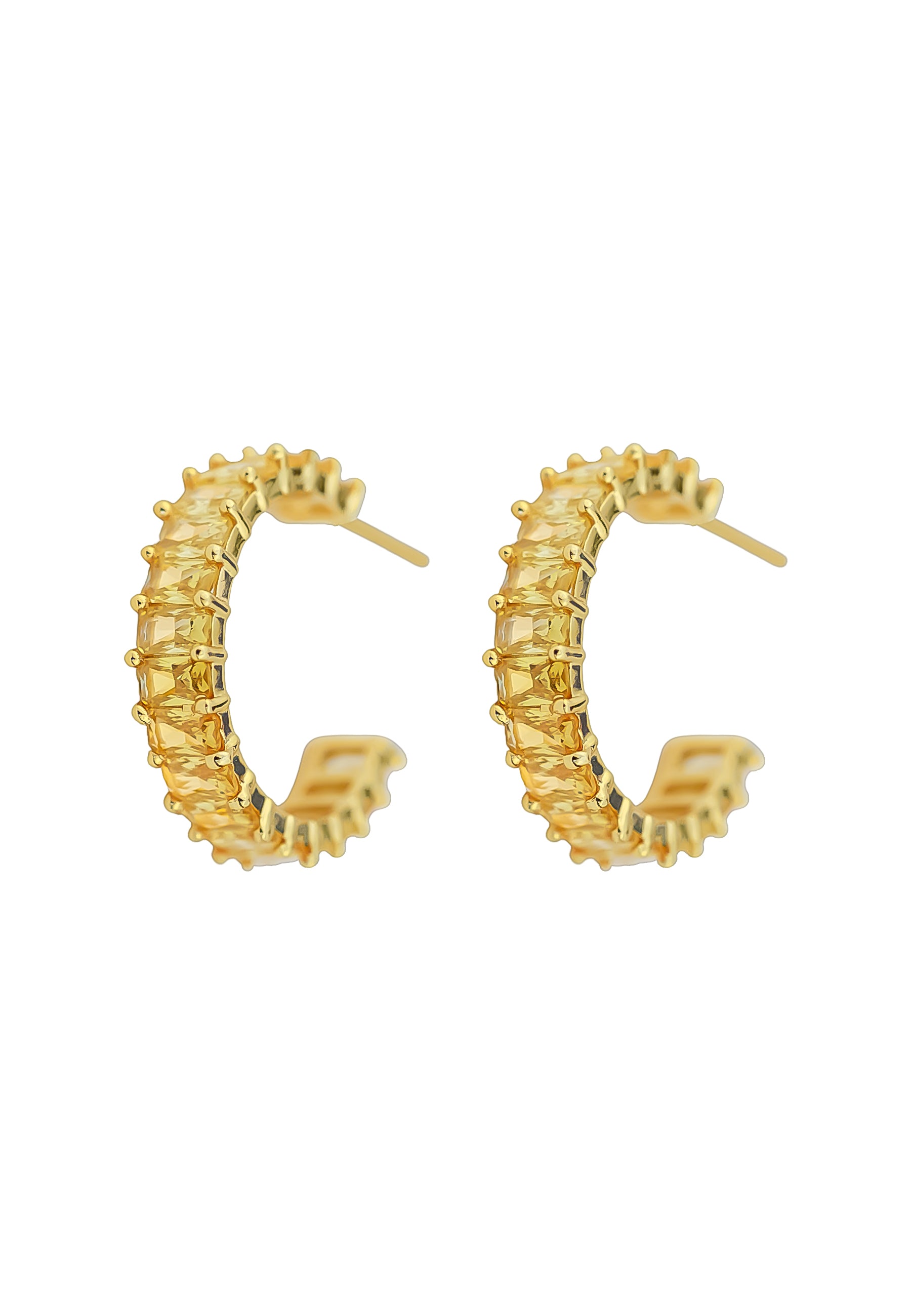 Elegant Downtown Earrings featuring 18K gold plating and emerald cut zirconia stones, perfect for pierced ears.