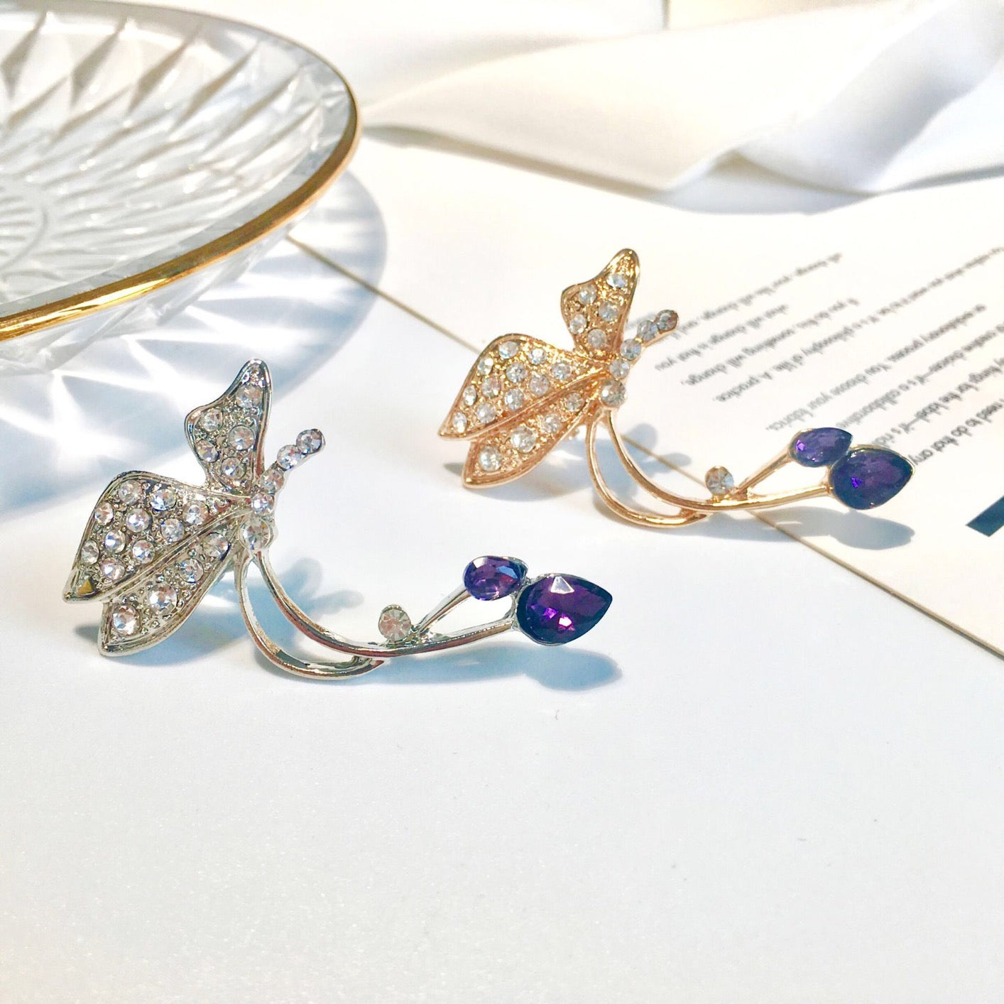 Dramatic butterfly ear bone clips made of alloy, showcasing an elegant design with intricate butterfly details.