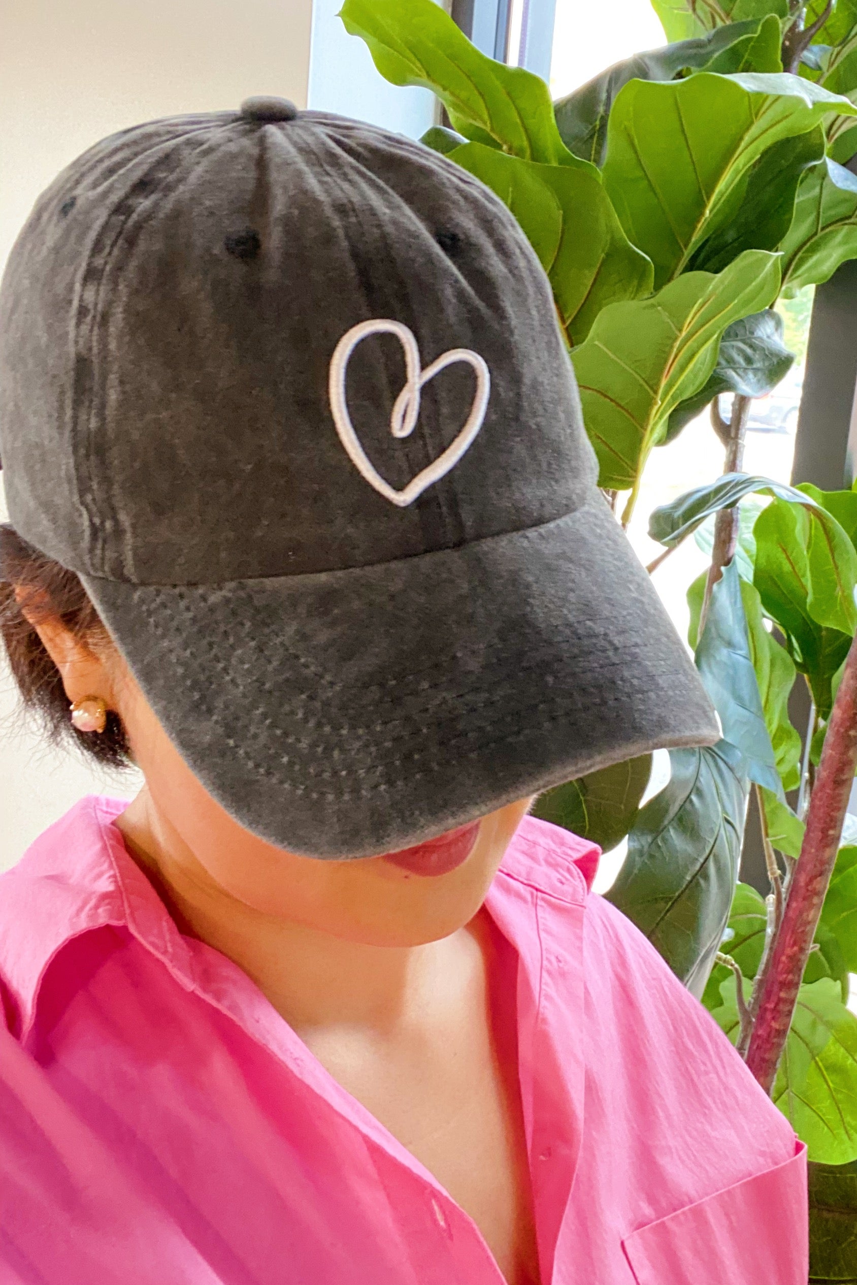 Dreaming Heart Ball Cap featuring 3D embroidery on washed cotton fabric, adjustable strap, and curved brim.