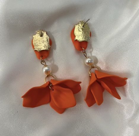 Elegant drip glaze flower petal earrings with pearl accents, showcasing a delicate design and high-quality materials.