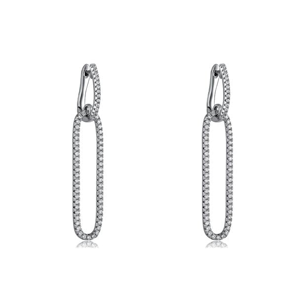 Elegant drop huggie earrings made of 925 sterling silver with white gold finish and white sapphire stone.