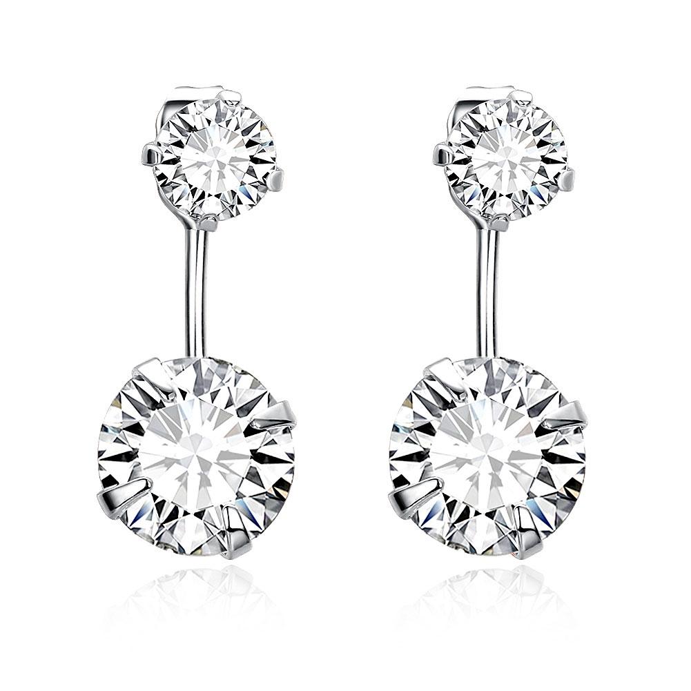 Elegant Duo Elements Drop Earrings in 18K white gold with certified crystals, showcasing Italian craftsmanship and hypoallergenic design.