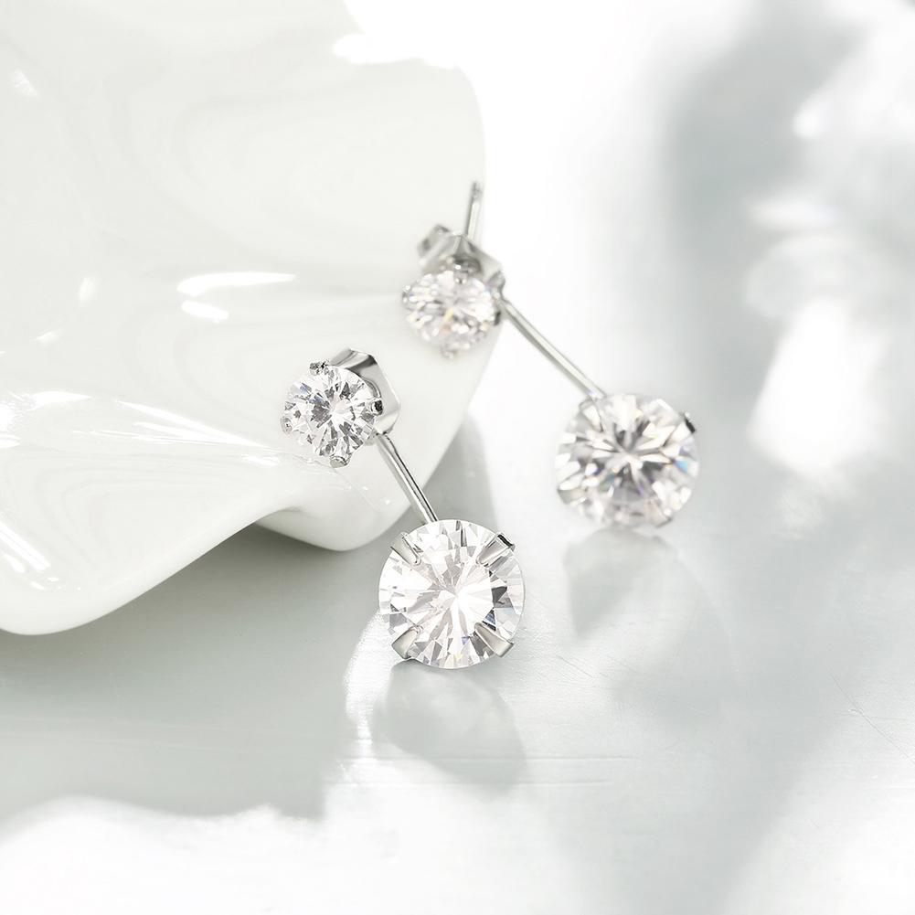 Elegant Duo Elements Drop Earrings in 18K white gold with certified crystals, showcasing Italian craftsmanship and hypoallergenic design.