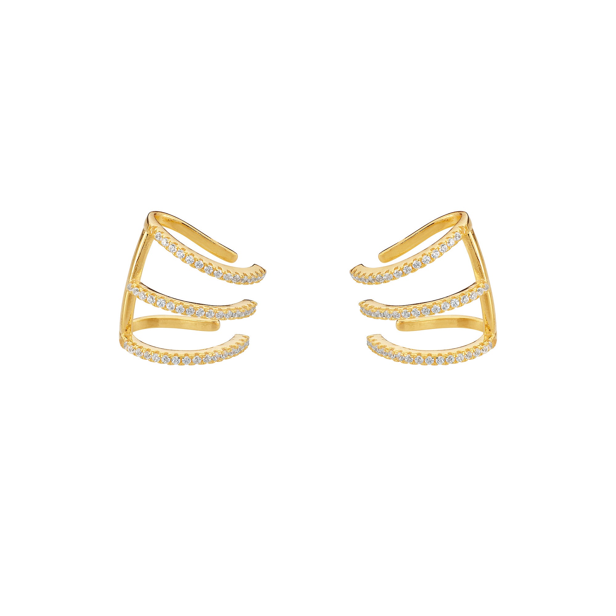 Earcuffs Garra Bañado en Oro con circonitas blancas, elegante diseño en forma de garra, perfectos para cualquier ocasión.