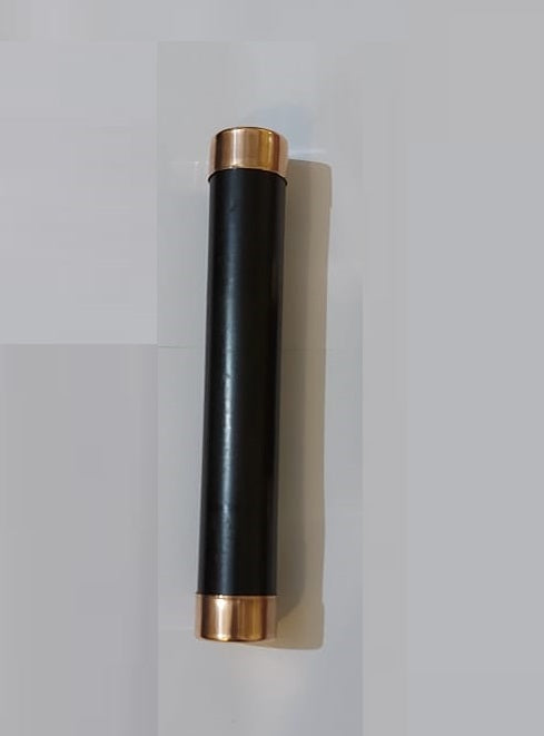 Ebony Karungali Stick for Puja with Copper Cap, 6 inches long, showcasing its round shape and rich black color.