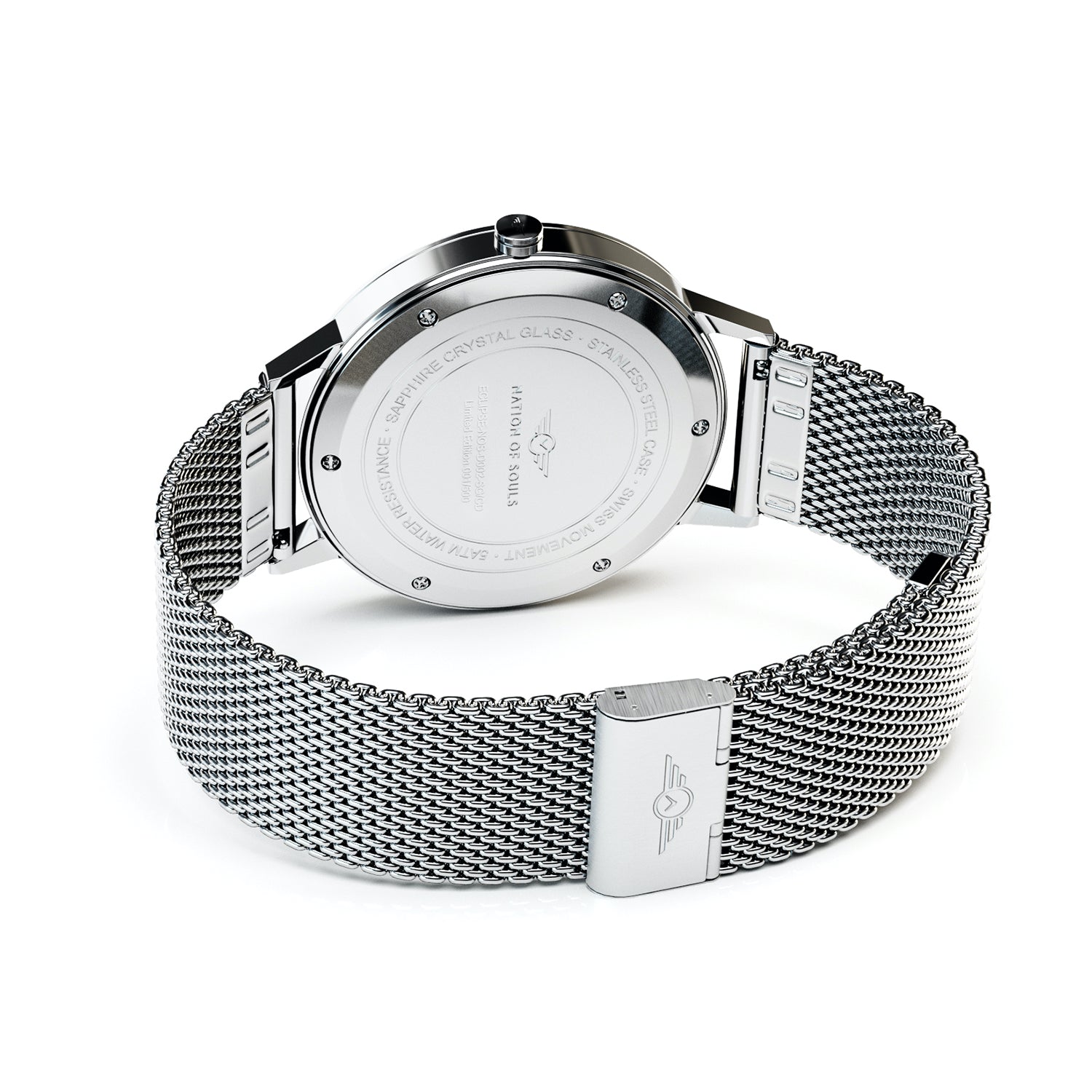 Eclipse Silver Gloss Coffee watch featuring a domed sapphire crystal, diamond cut hands, and a unique guilloche pattern dial.