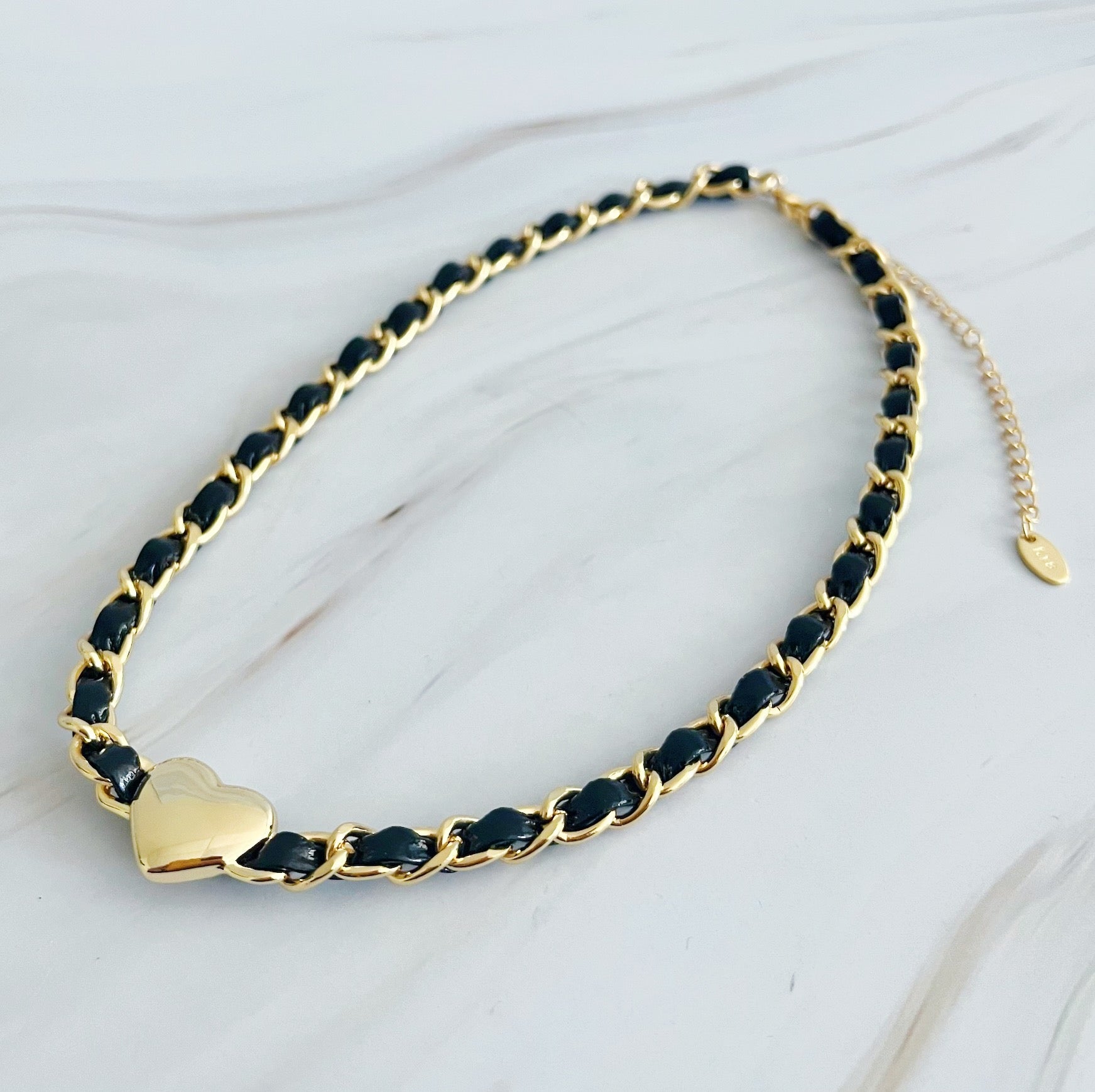 Edgy Heart Chain Choker Necklace featuring a unique heart chain design in 18k gold plated brass, perfect for layering or wearing alone.