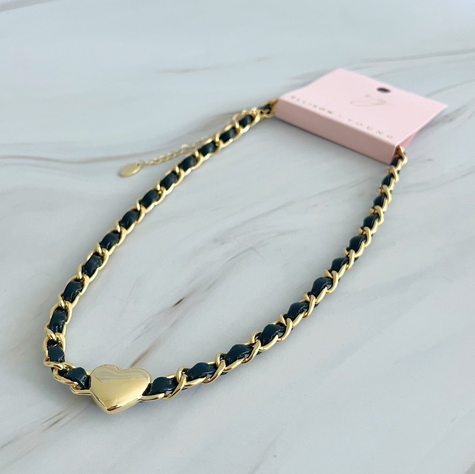 Edgy Heart Chain Choker Necklace featuring a unique heart chain design in 18k gold plated brass, perfect for layering or wearing alone.