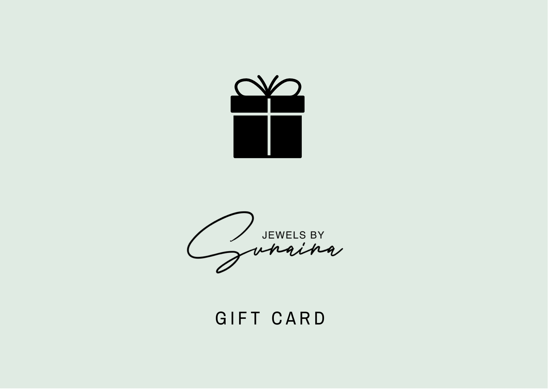 JewelsBySunaina E-Gift Card displayed on a stylish background, showcasing its elegant design.