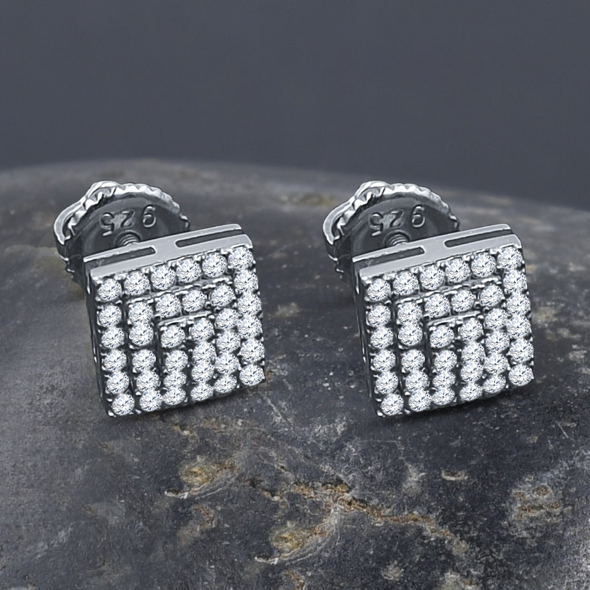 ELAN Silver Earrings featuring cubic zircon stones in a diamond-shaped design, crafted from 925 sterling silver.