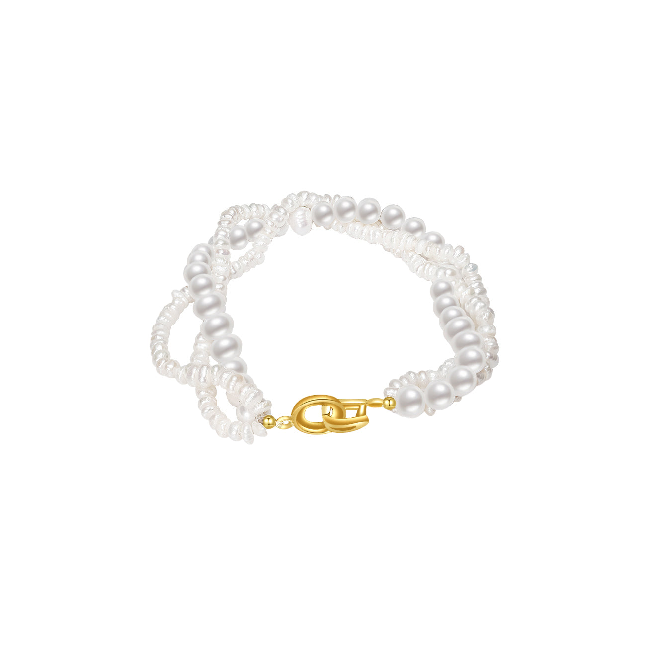 Elegant Freshwater Pearl Bracelet WB00079 featuring diverse pearl shapes and a soft golden clasp, perfect for beach outings.