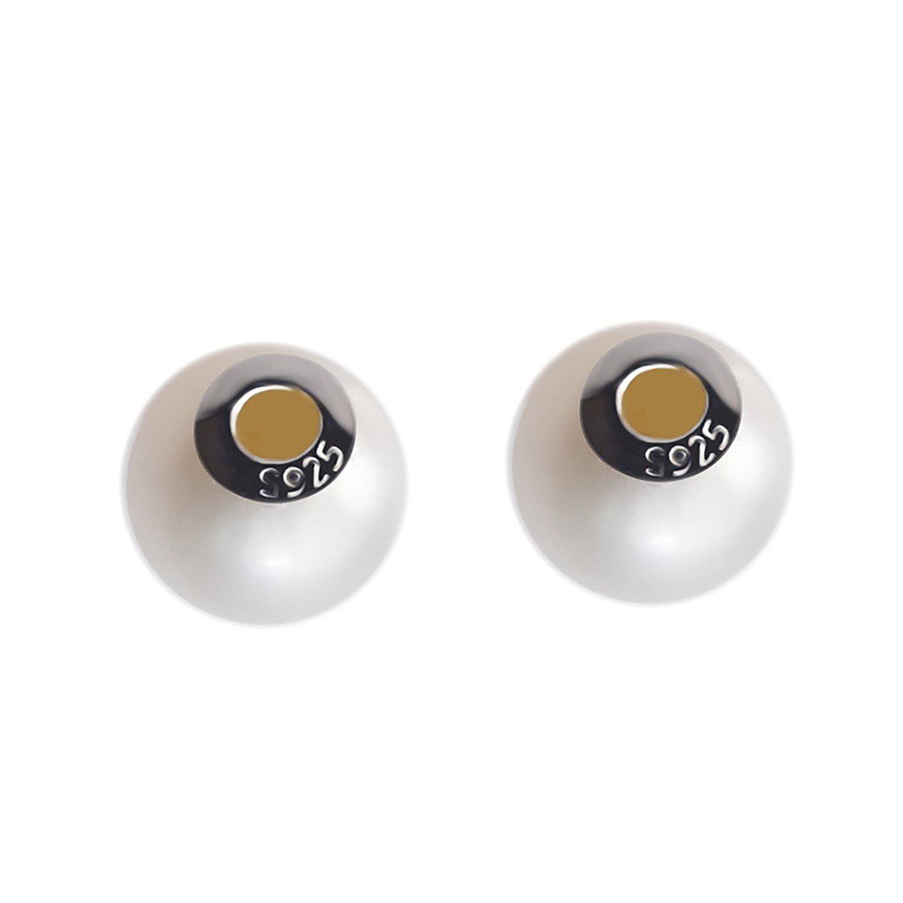 Elegant Freshwater Pearl Earrings WE00171 featuring round white pearls and sterling silver with gold plating.