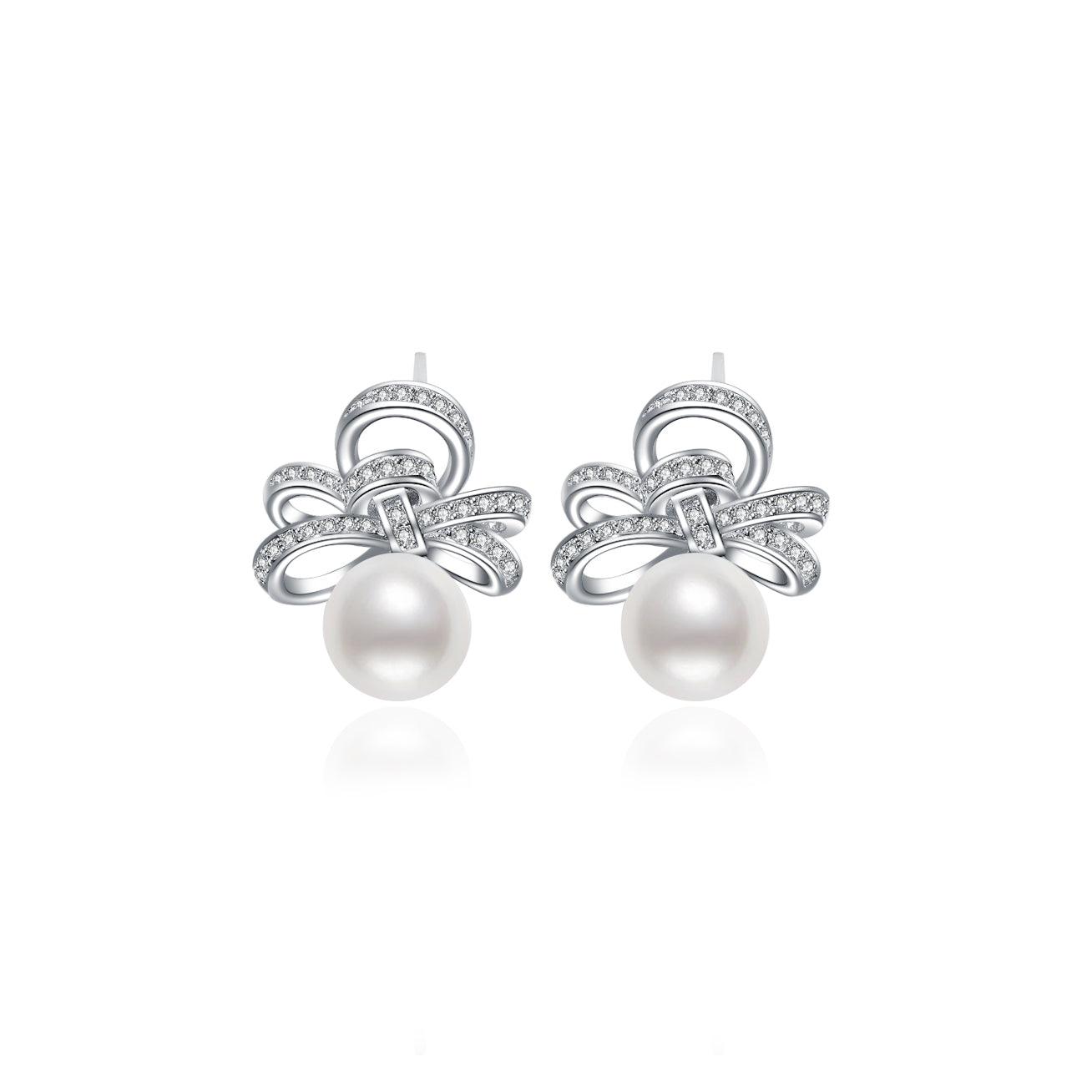 Elegant Freshwater Pearl Earrings featuring high-quality pearls and gold-plated sterling silver with cubic zirconia accents.