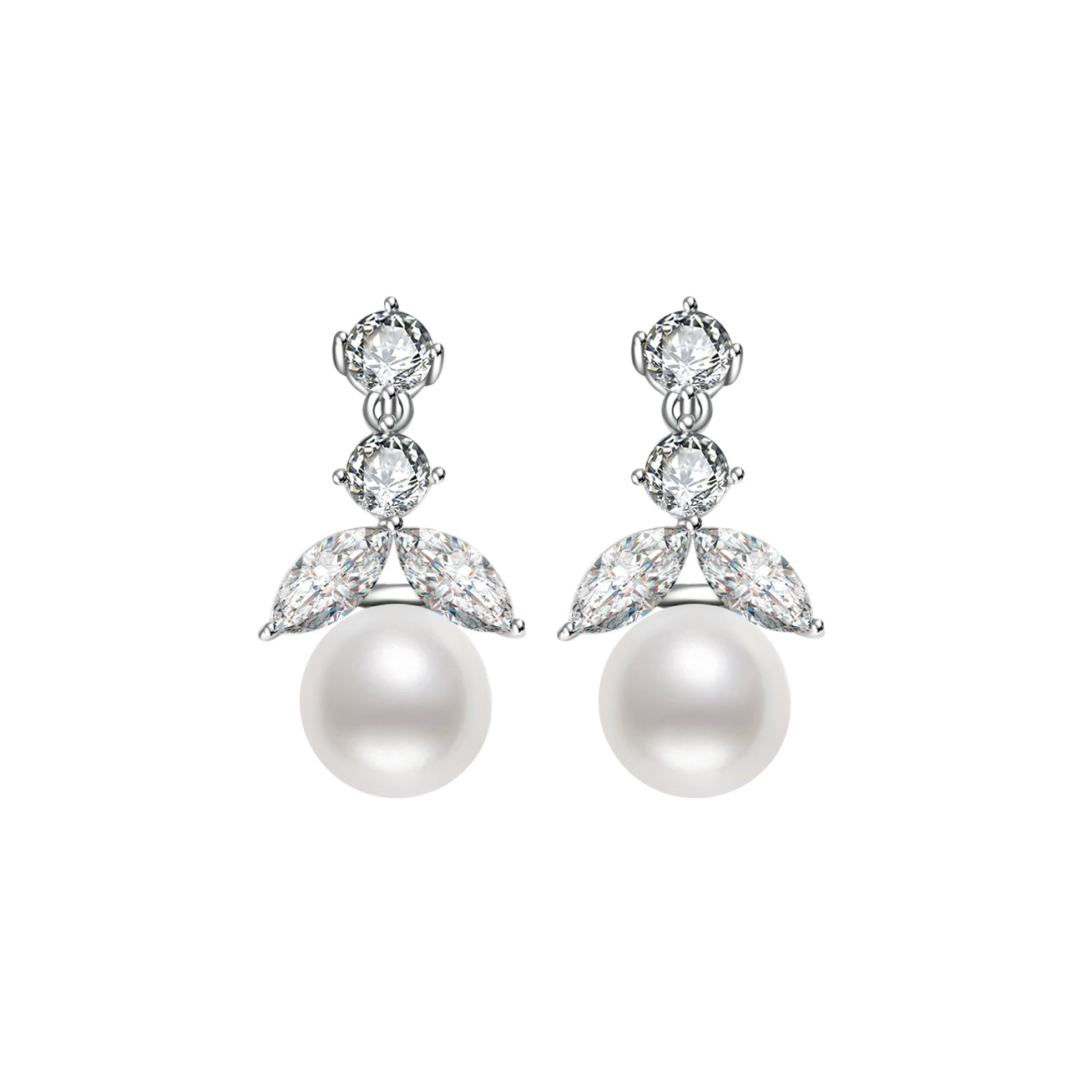 Elegant Freshwater Pearl Earrings WE00054 featuring cubic zirconia and gold-plated sterling silver, showcasing a classic drop design.