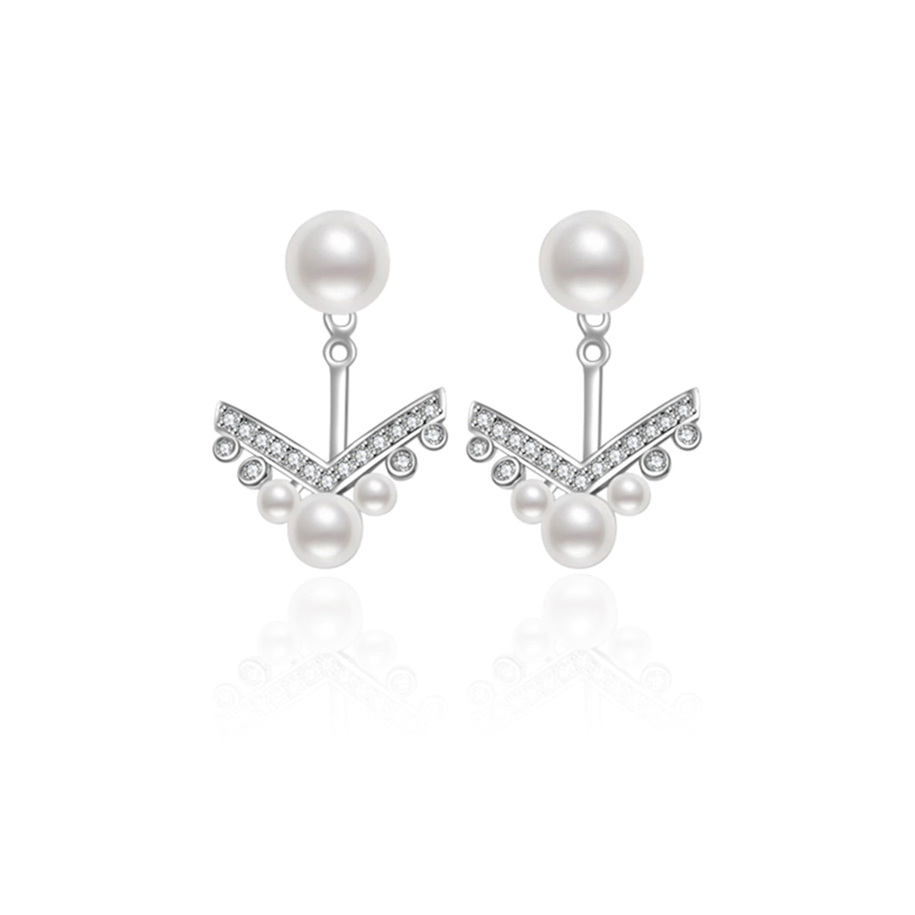 Elegant Freshwater Pearl Earrings WE00058 featuring white semi-round pearls and sterling silver with gold plating.