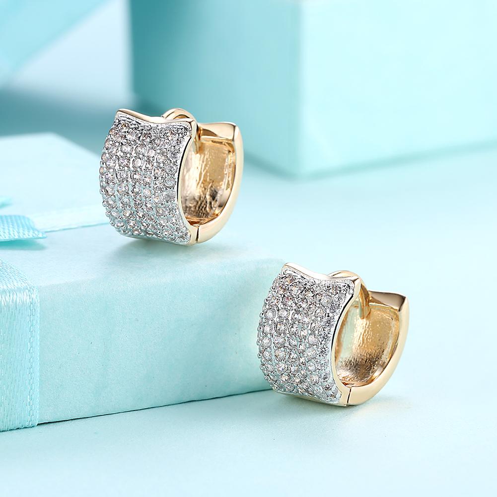 Elegant Elements Cubed Earrings in 14K Gold with certified crystals, showcasing a luxurious design and hypoallergenic features.