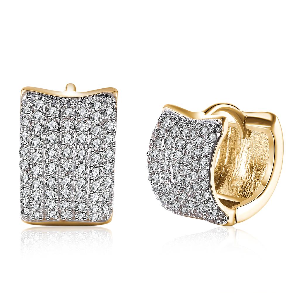 Elegant Elements Cubed Earrings in 14K Gold with certified crystals, showcasing a luxurious design and hypoallergenic features.