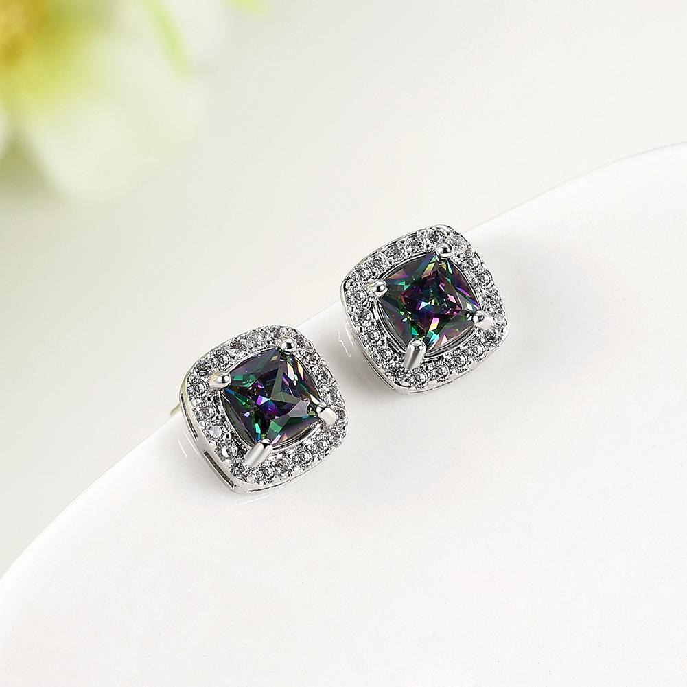 Elements Mystic Topaz Stud Earrings featuring certified crystals set in 18K white gold plating, showcasing a luxurious and elegant design.