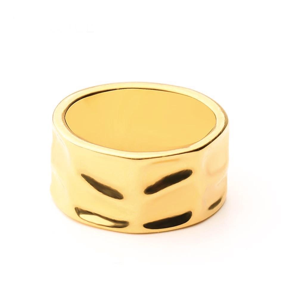 Elena Ring featuring gold plating over stainless steel with a 10mm width, designed for elegance and comfort.