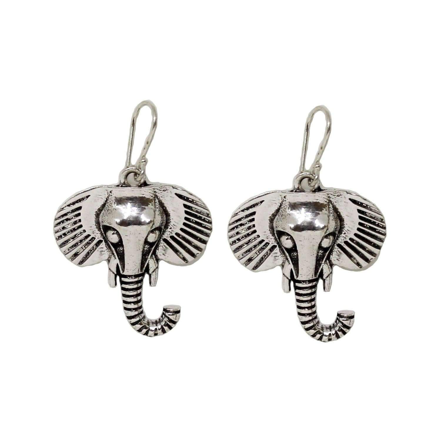 A pair of Indian style elephant earrings made of brass, featuring intricate detailing and a lightweight design, perfect for animal jewelry lovers.