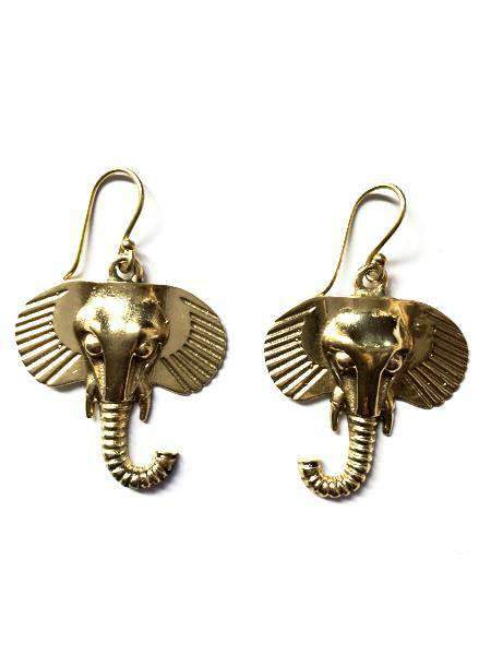 A pair of Indian style elephant earrings made of brass, featuring intricate detailing and a lightweight design, perfect for animal jewelry lovers.